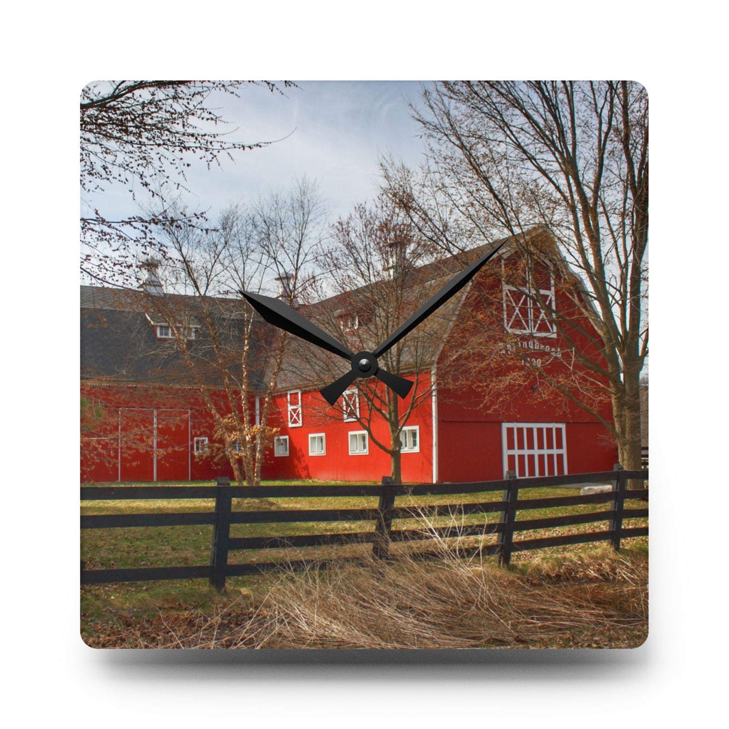 U R There Photography Thornville Road Red Rustic Farmhouse Acrylic Analog Wall Clock