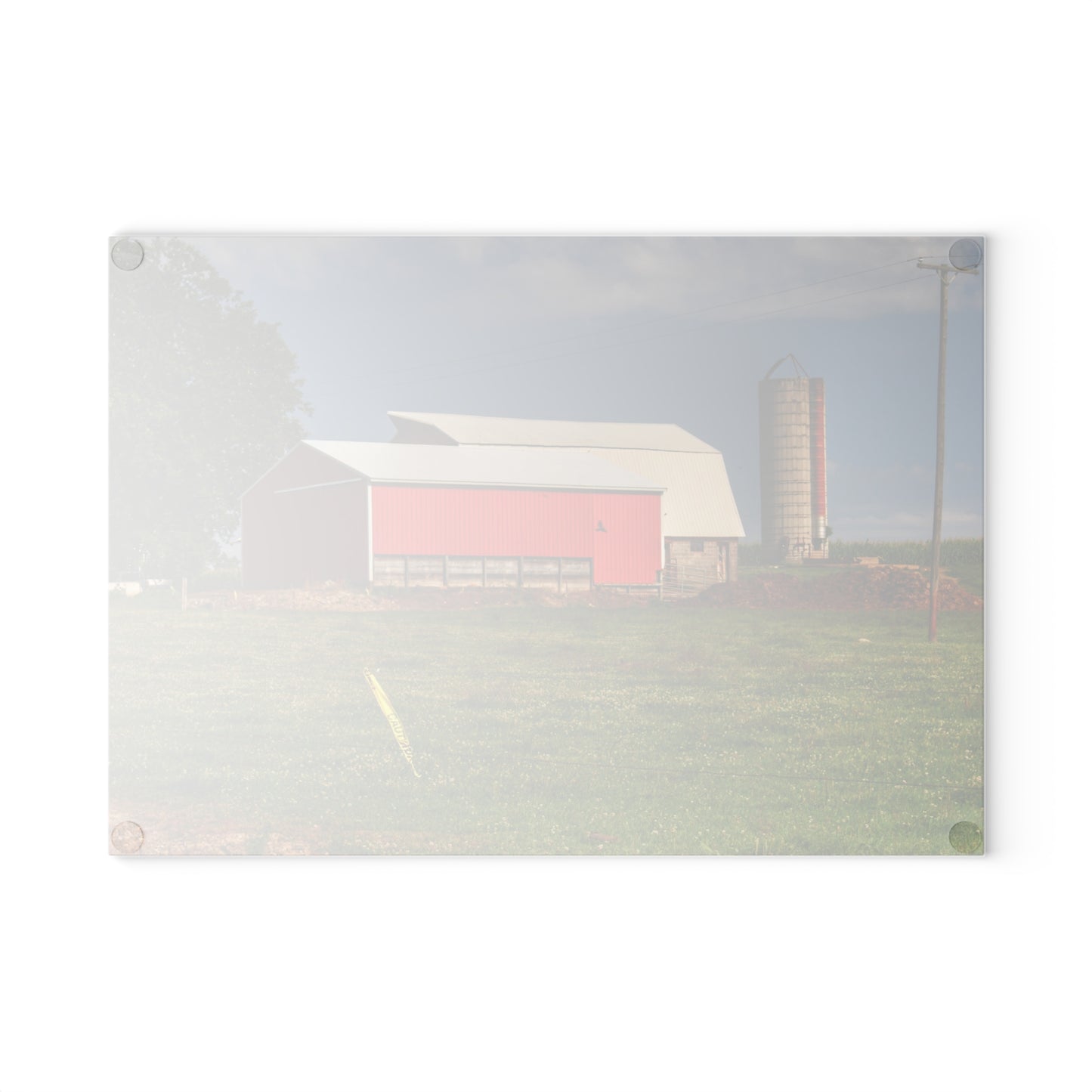U R There Photography Clifford Farm and Silo Rustic Farmhouse Tempered-Glass Cutting Board
