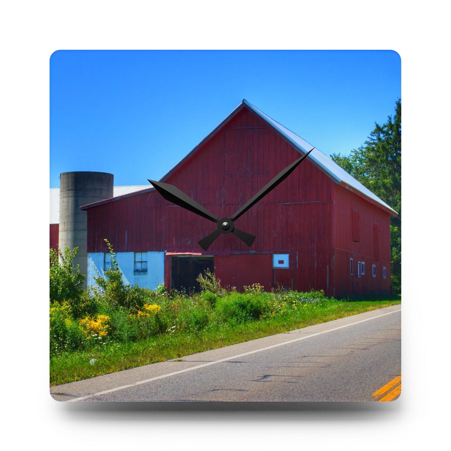 U R There Photography Dryden Road Red Rustic Farmhouse Acrylic Analog Wall Clock