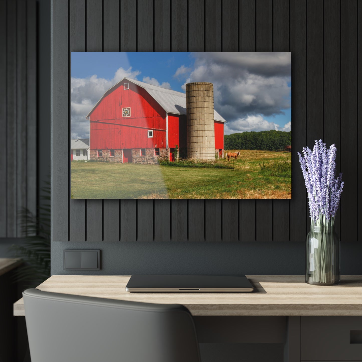 U R There Photography West Brown Road Red and Silo Rustic Farmhouse Acrylic Wall Print