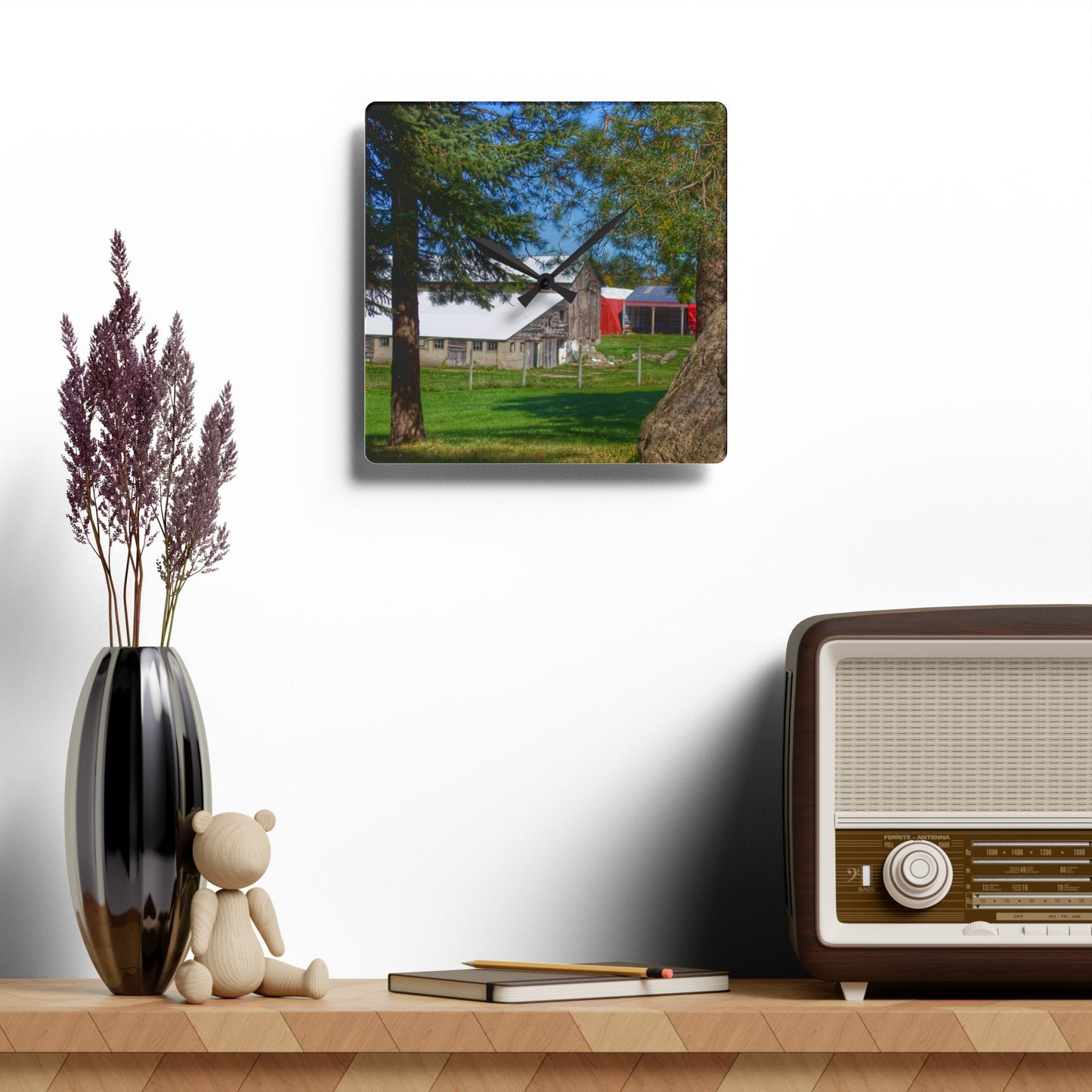 U R There Photography Oakwood Road Old Grey Rustic Farmhouse Acrylic Analog Wall Clock