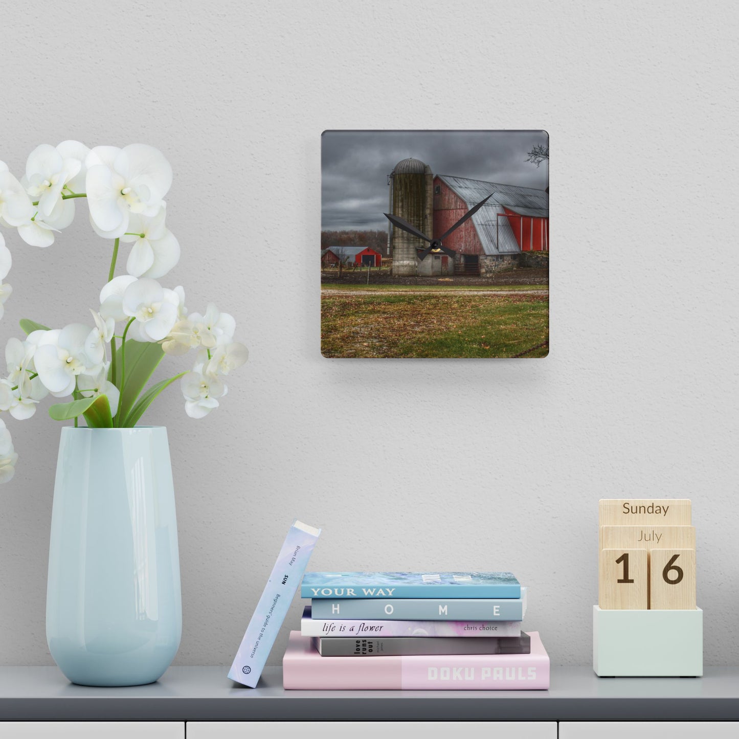 U R There Photography Slattery Roadside Red I Rustic Farmhouse Acrylic Analog Wall Clock