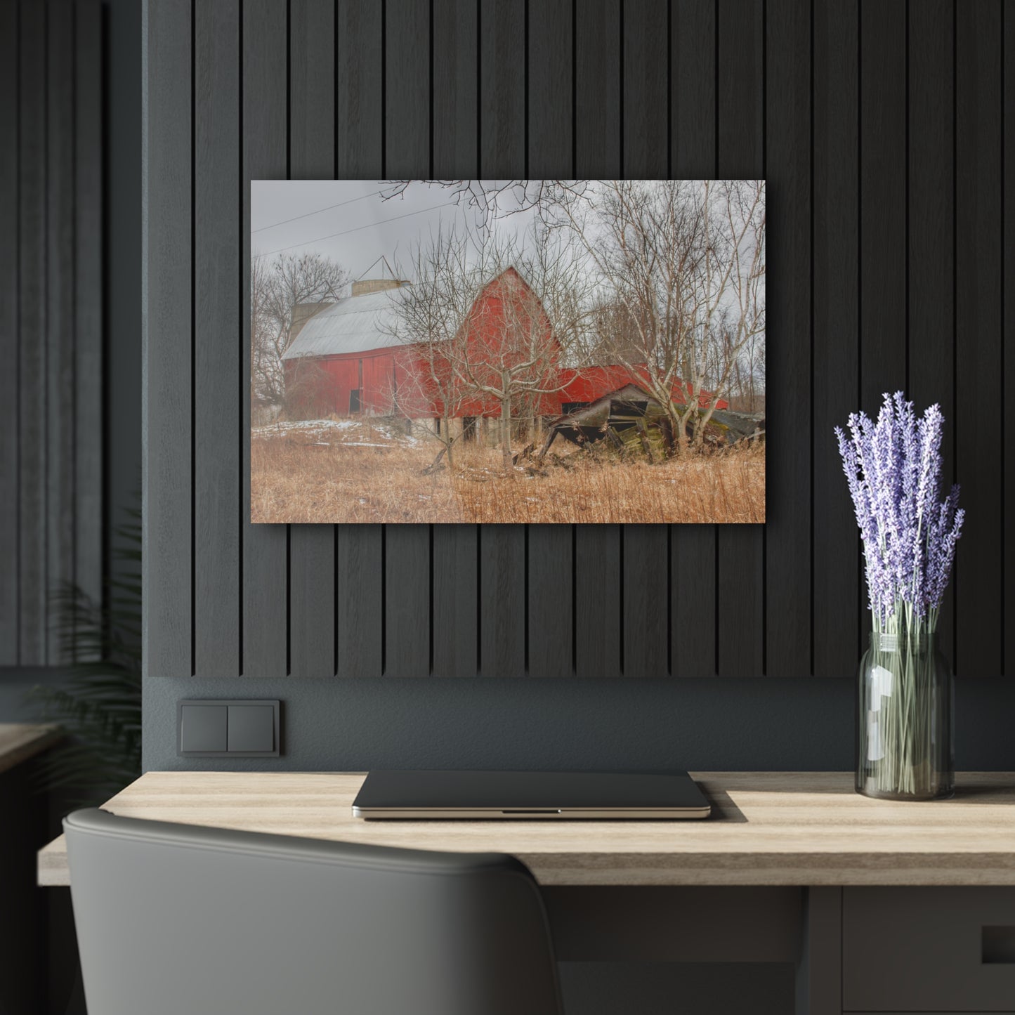 U R There Photography North Five Lakes Road Red Rustic Farmhouse Acrylic Wall Print