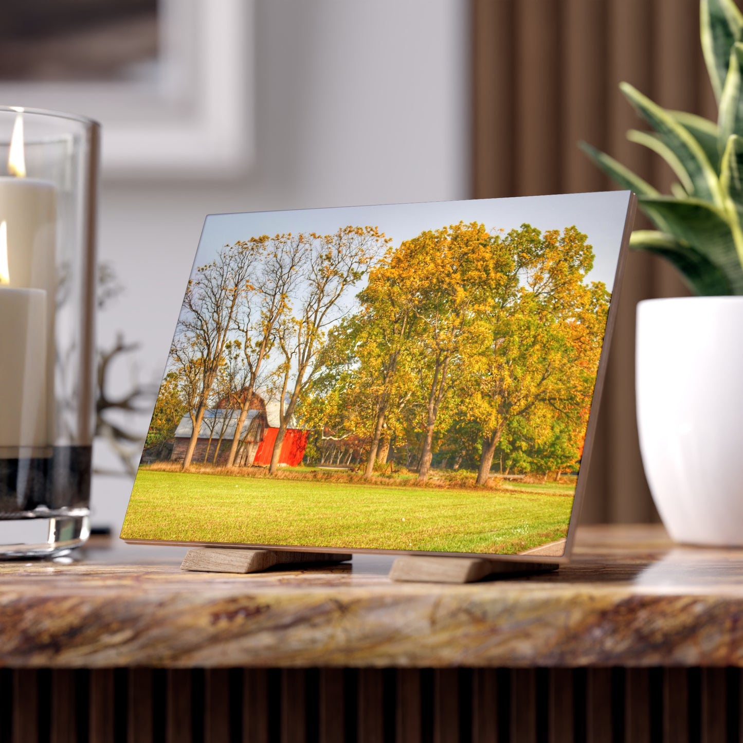 U R There Photography Barkley Road Red II Rustic Farmhouse Decorative Ceramic Tile