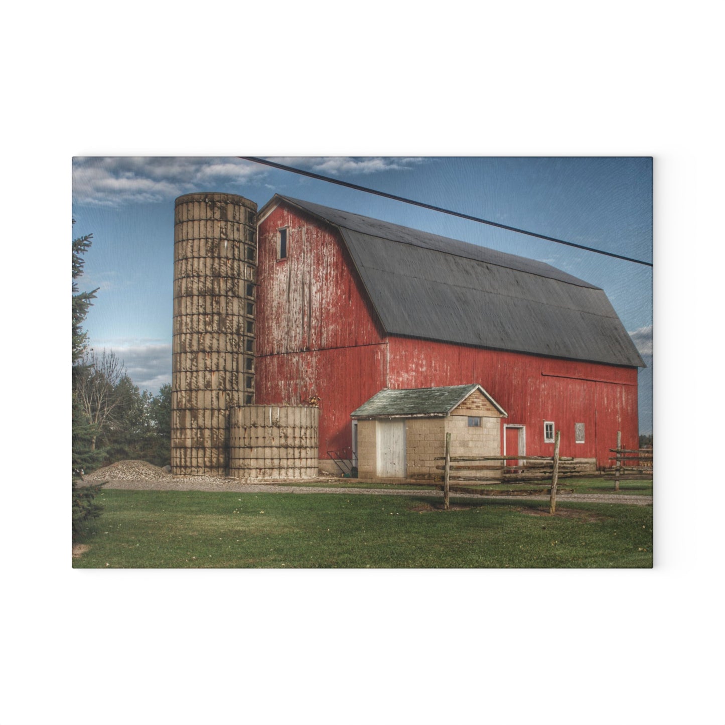 U R There Photography Brown City Lincoln Street Red Rustic Farmhouse Tempered-Glass Cutting Board