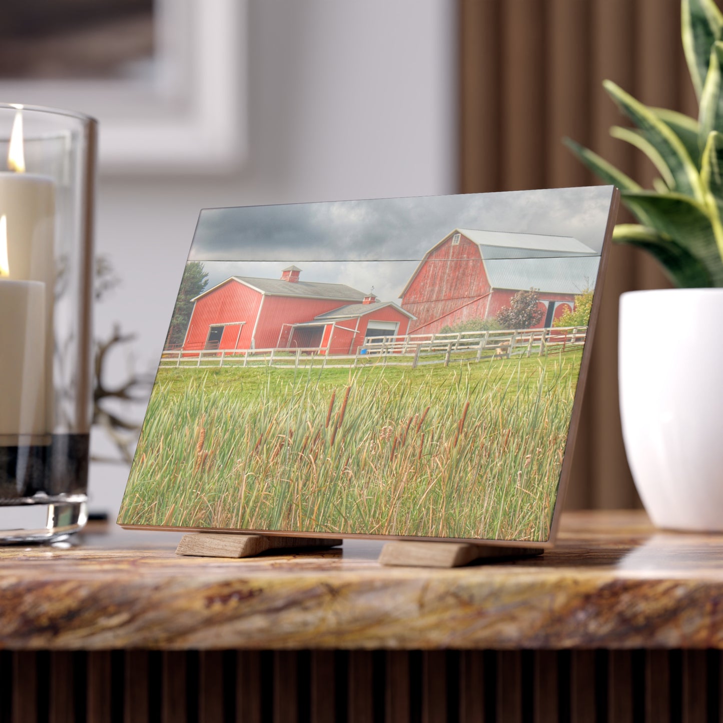 U R There Photography Greenwood Reds Rustic Farmhouse Decorative Ceramic Tile