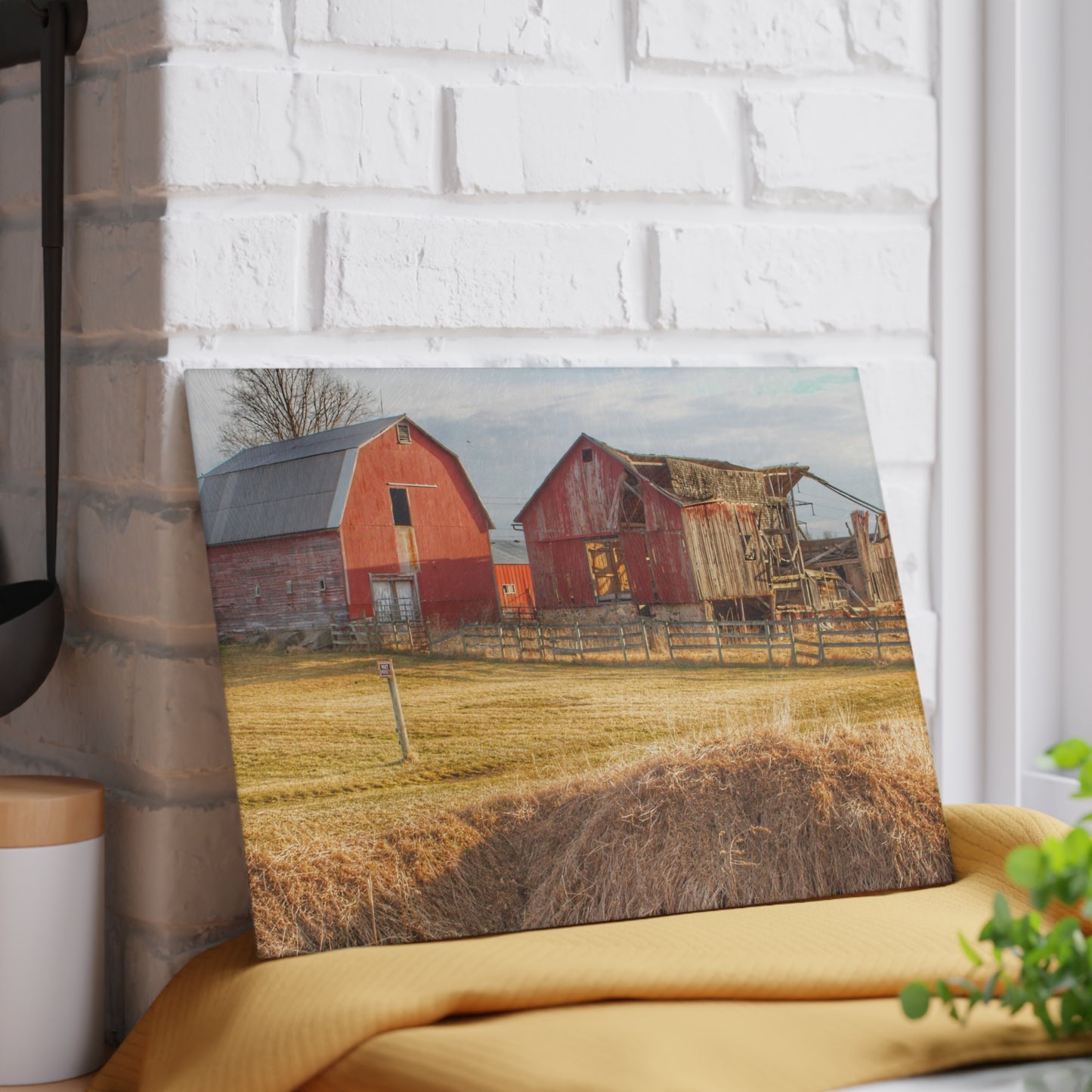 U R There Photography Irish Road Old Reds II Rustic Farmhouse Tempered-Glass Cutting Board