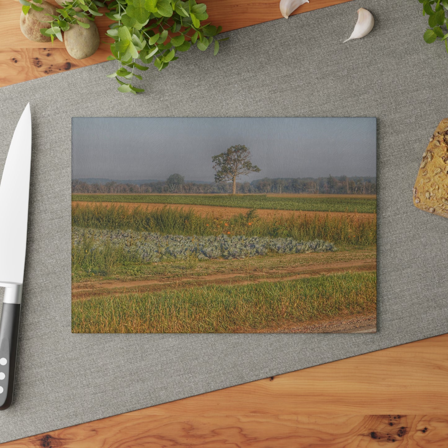 U R There Photography Cabbage and Pumpkin Patch Rustic Farmhouse Tempered-Glass Cutting Board