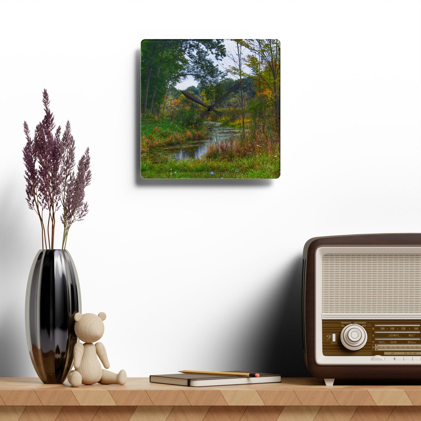 Rustic Farmhouse Wall Clock Featuring A River Runs Through It