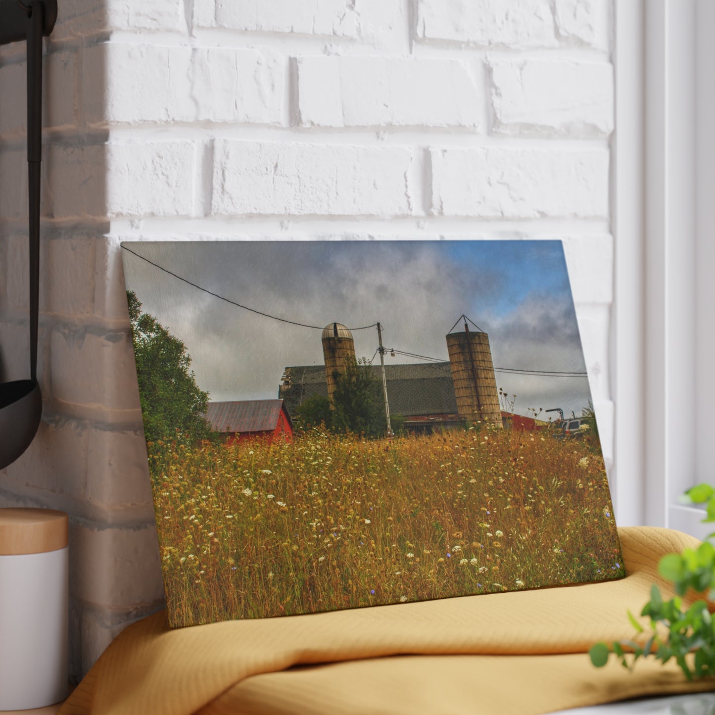 U R There Photography Brown Road Hidden Reds Rustic Farmhouse Tempered-Glass Cutting Board