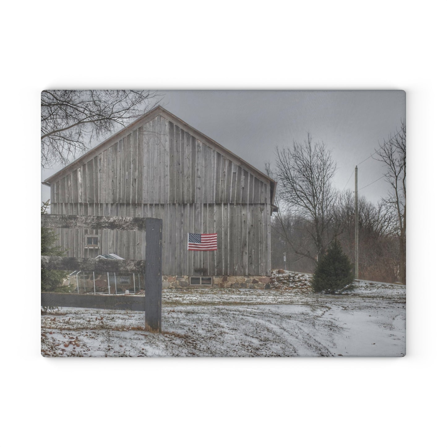 U R There Photography Sutton Road Patriot Grey I Rustic Farmhouse Tempered-Glass Cutting Board