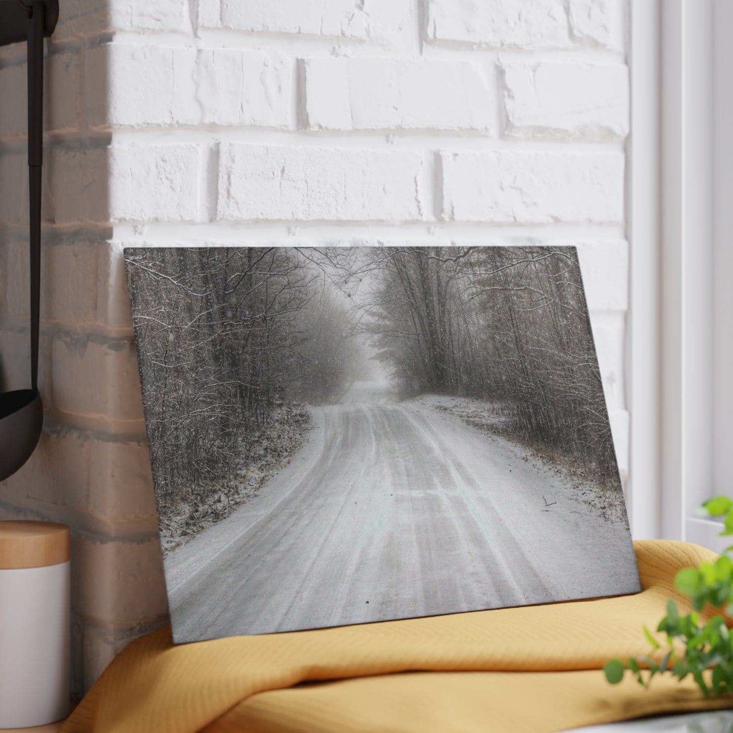 U R There Photography Cold Country Roads Rustic Farmhouse Tempered-Glass Cutting Board