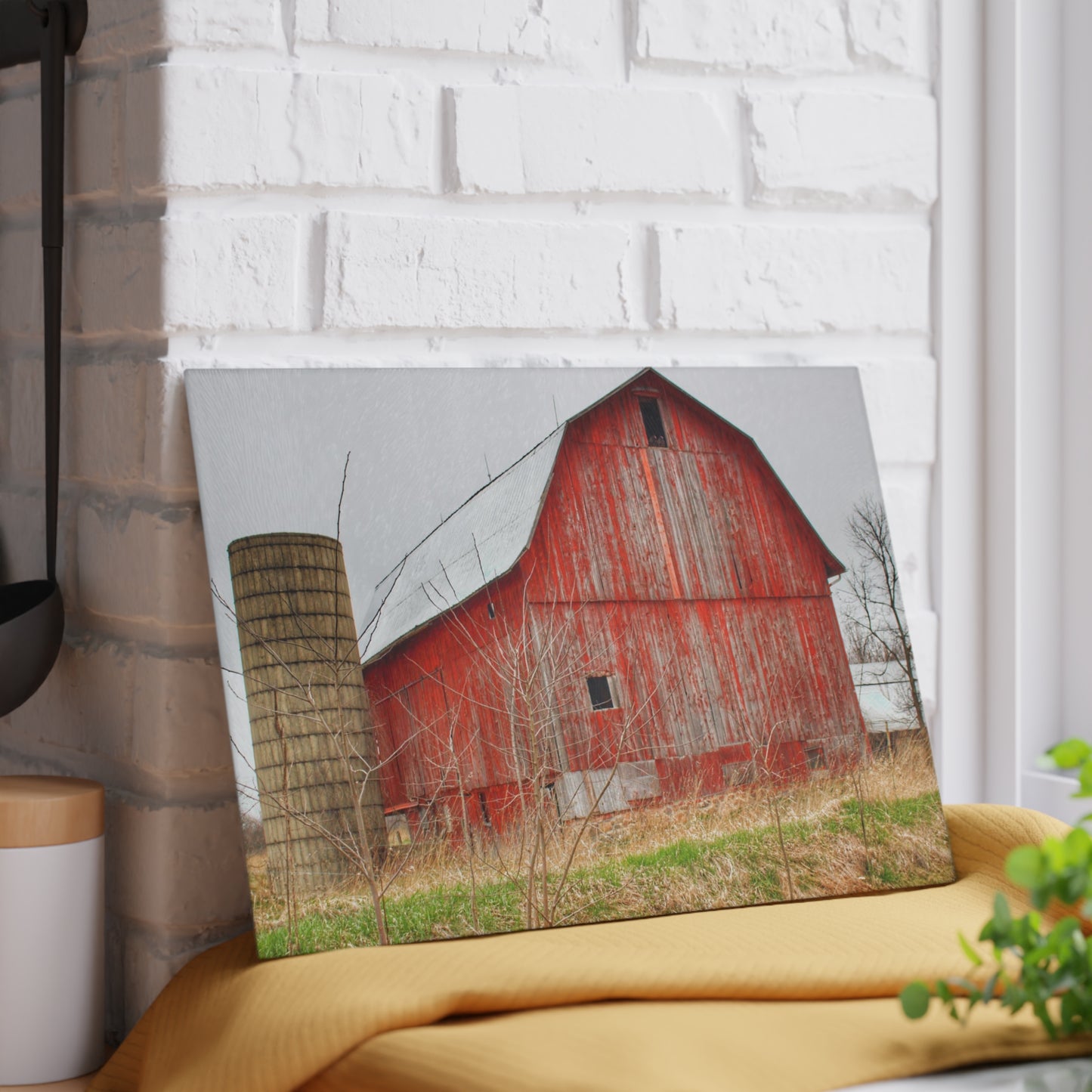 U R There Photography Columbiaville Red 2020 Rustic Farmhouse Tempered-Glass Cutting Board