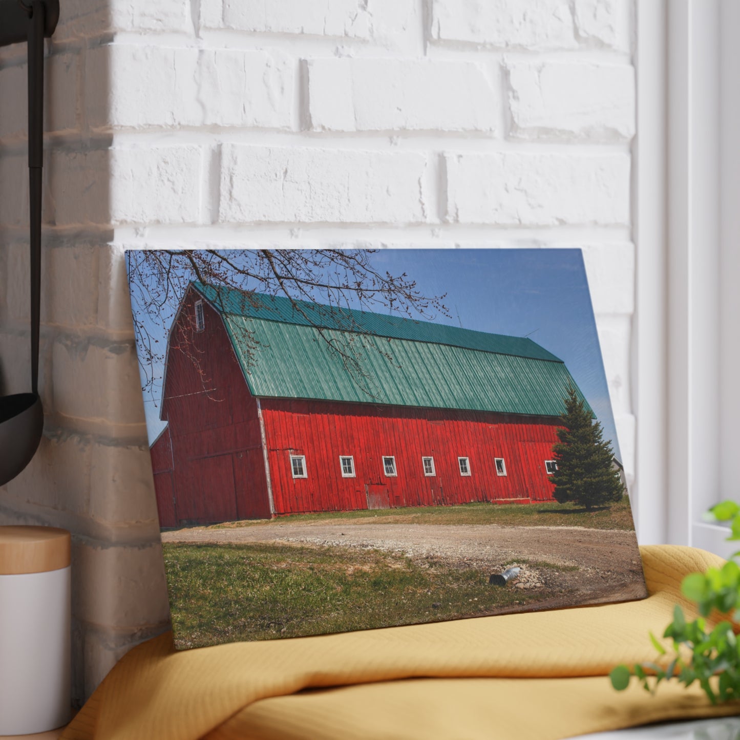 U R There Photography Perry Road Red Rustic Farmhouse Tempered-Glass Cutting Board