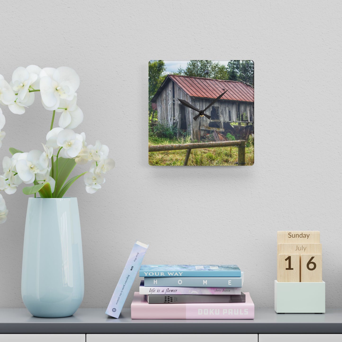 U R There Photography Silverwood Rusted Grey Shack Rustic Farmhouse Acrylic Analog Wall Clock