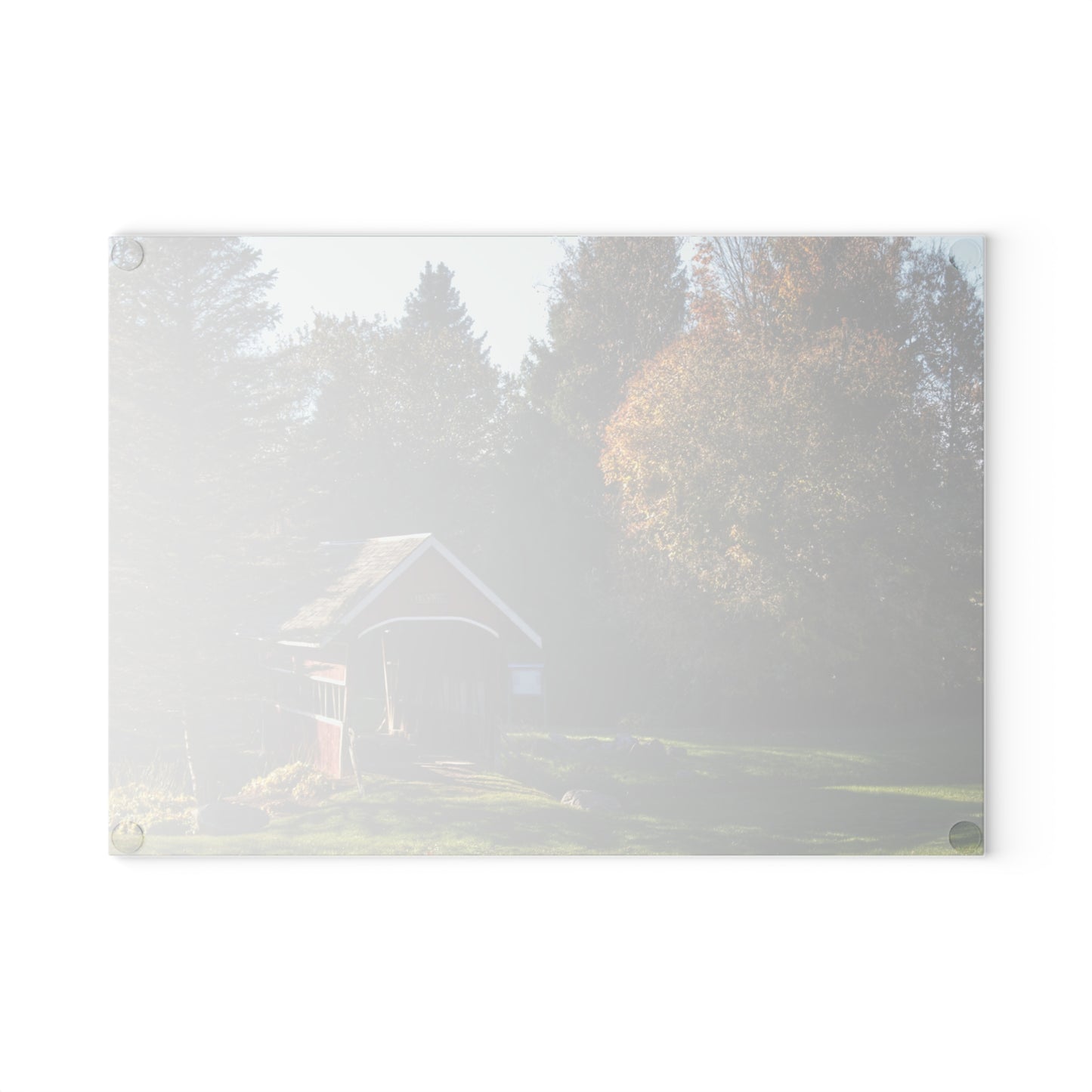 U R There Photography Hadley Covered Bridge II Rustic Farmhouse Tempered-Glass Cutting Board