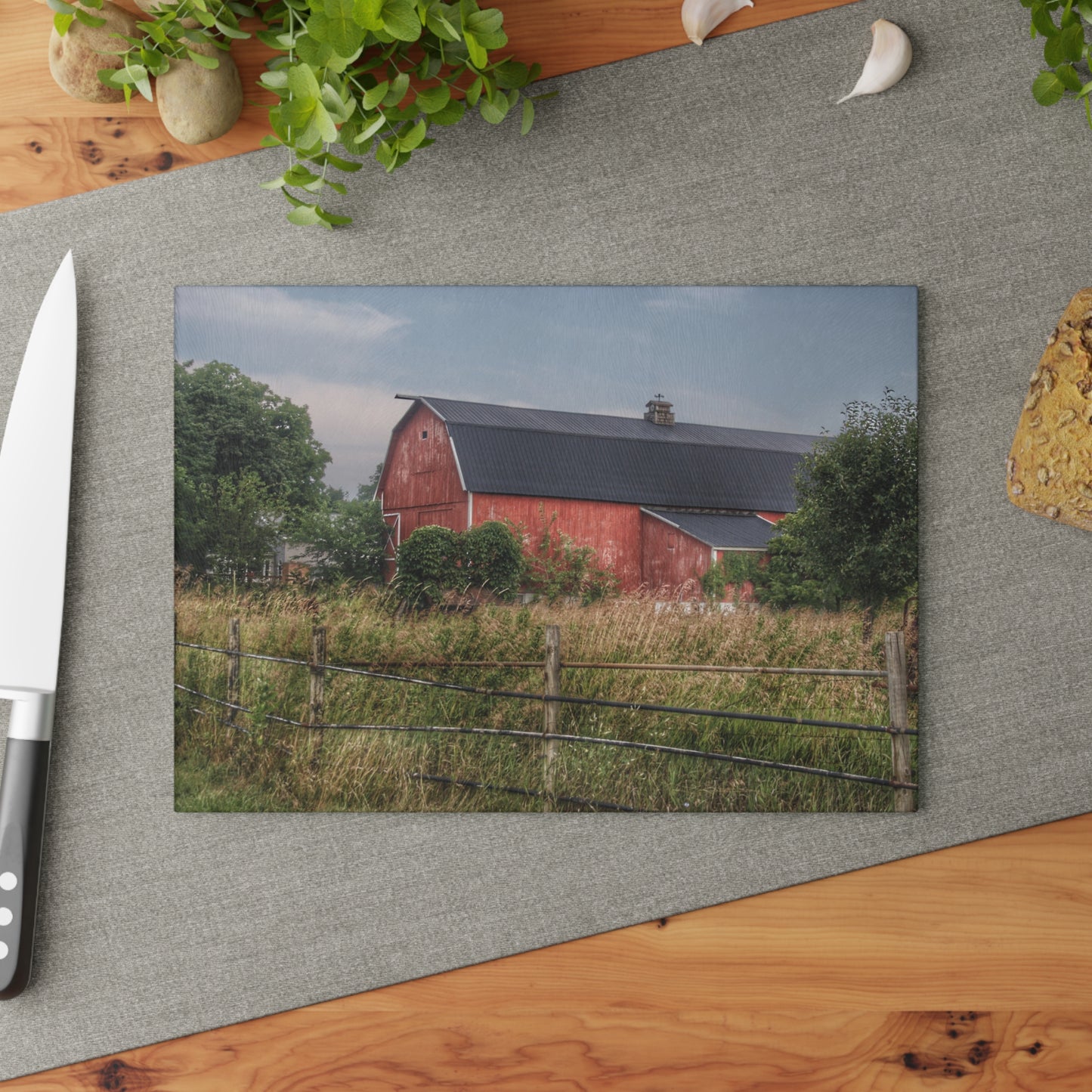 U R There Photography Snook Road Red Rustic Farmhouse Tempered-Glass Cutting Board