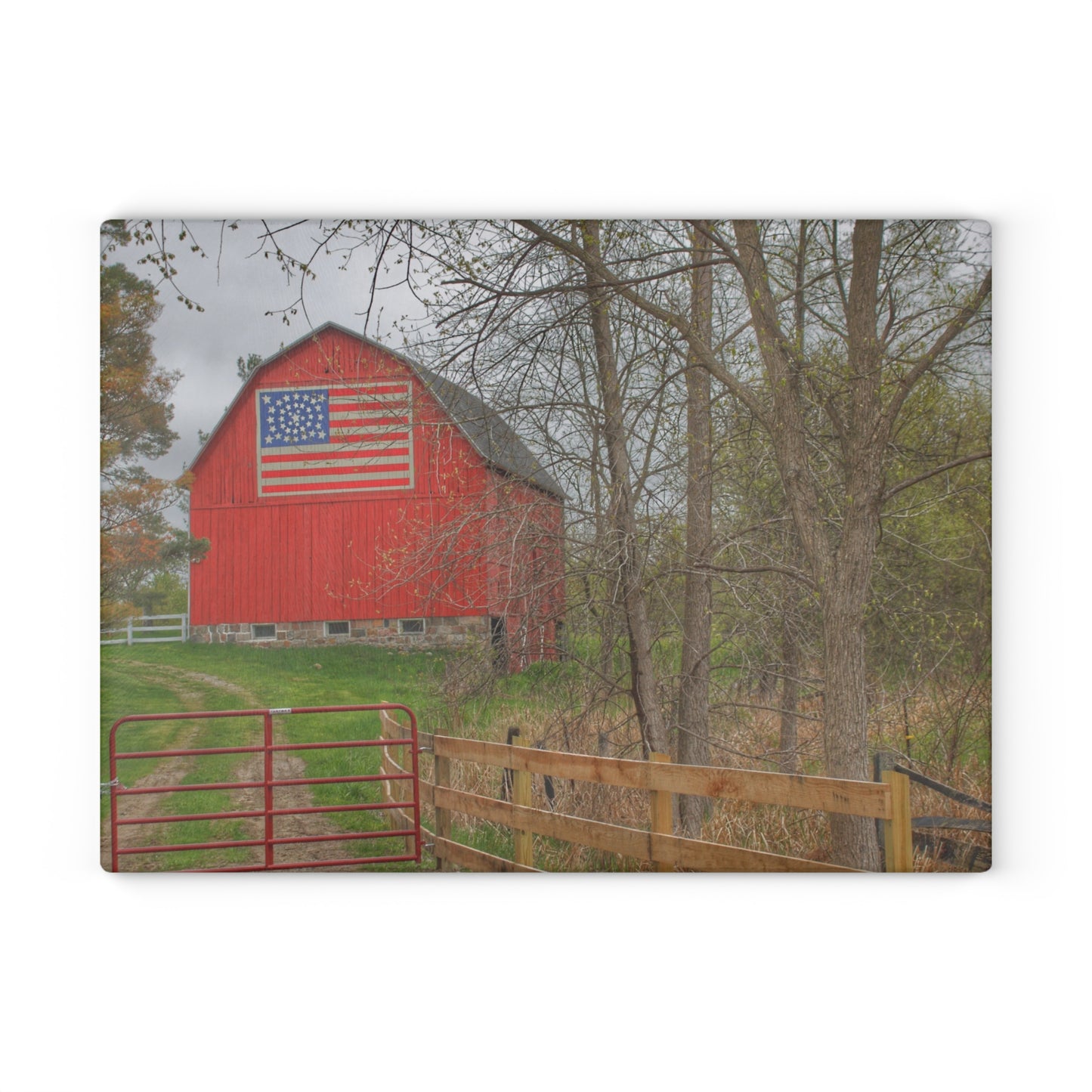 U R There Photography Patriot Red Rustic Farmhouse Tempered-Glass Cutting Board