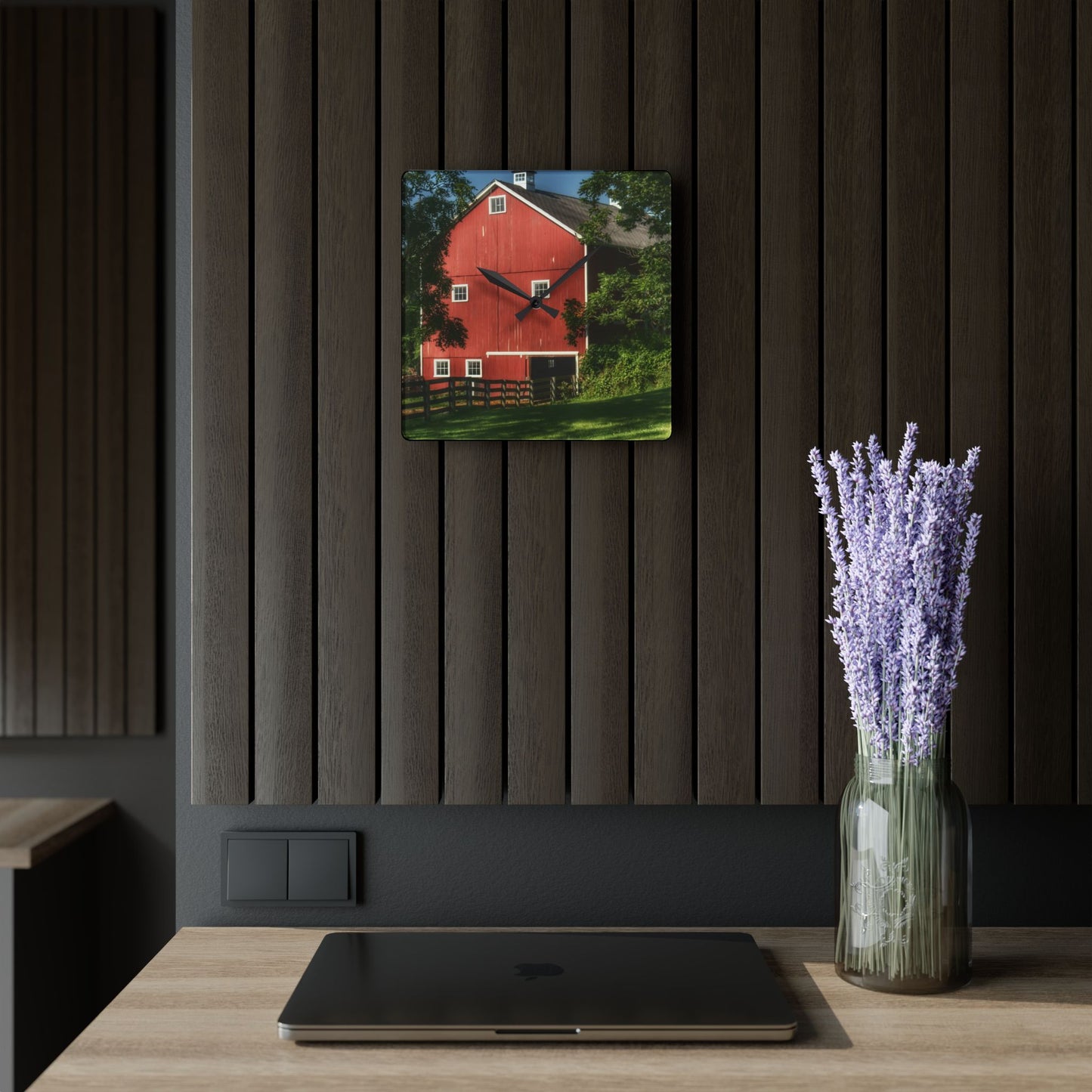 U R There Photography Oxford Red Rustic Farmhouse Acrylic Analog Wall Clock