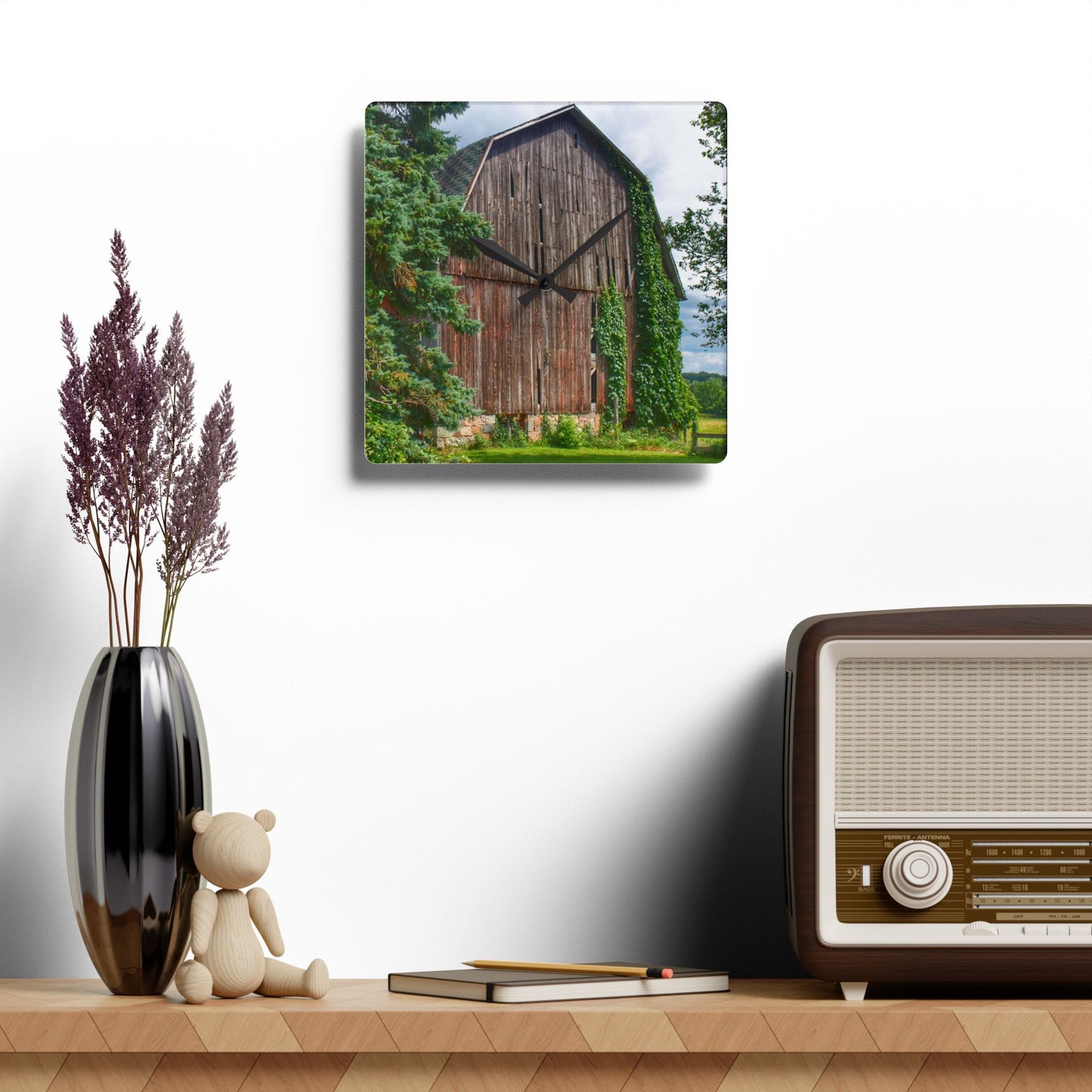 U R There Photography North Branch Ivy Grey I Rustic Farmhouse Acrylic Analog Wall Clock