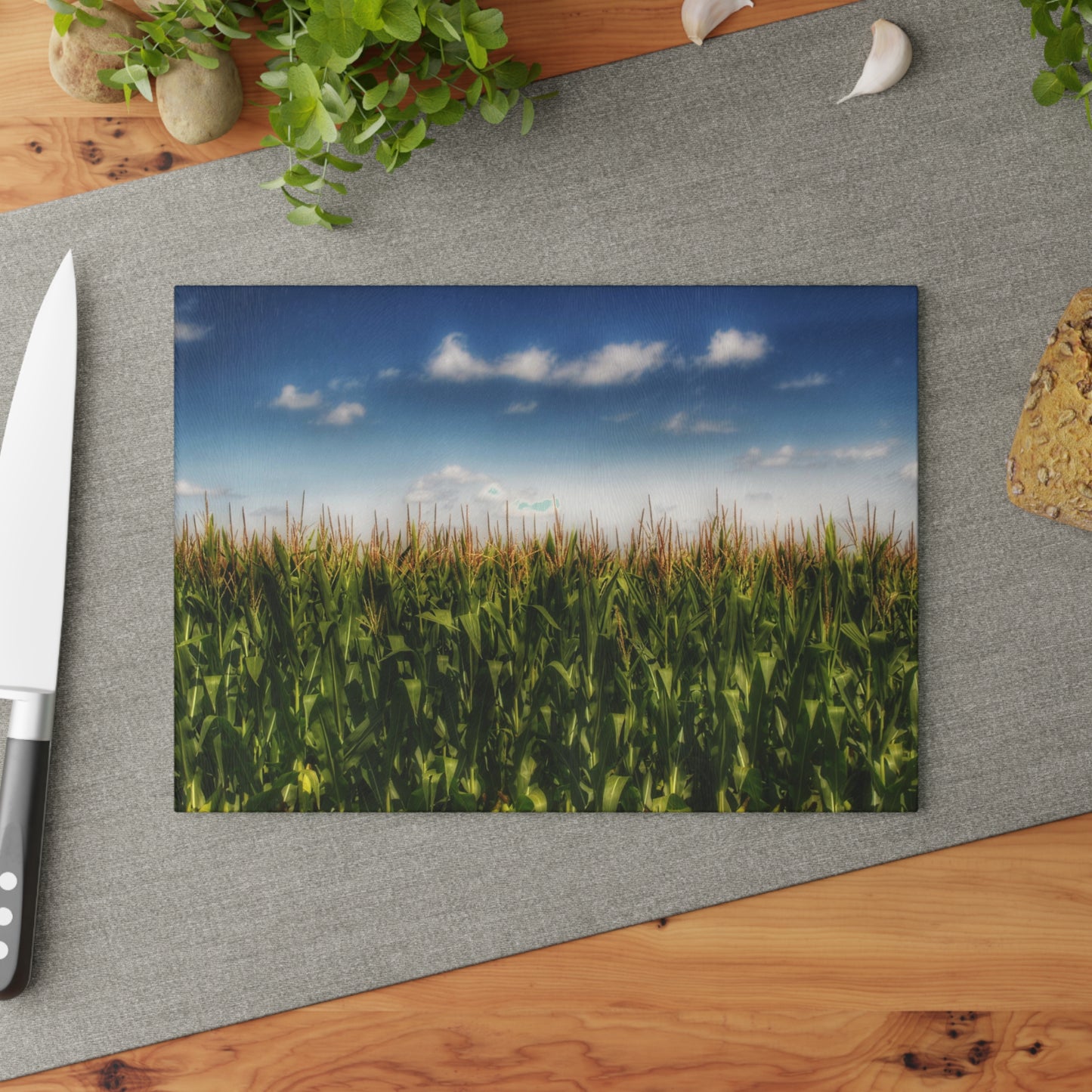 U R There Photography Sky-High Corn Rustic Farmhouse Tempered-Glass Cutting Board