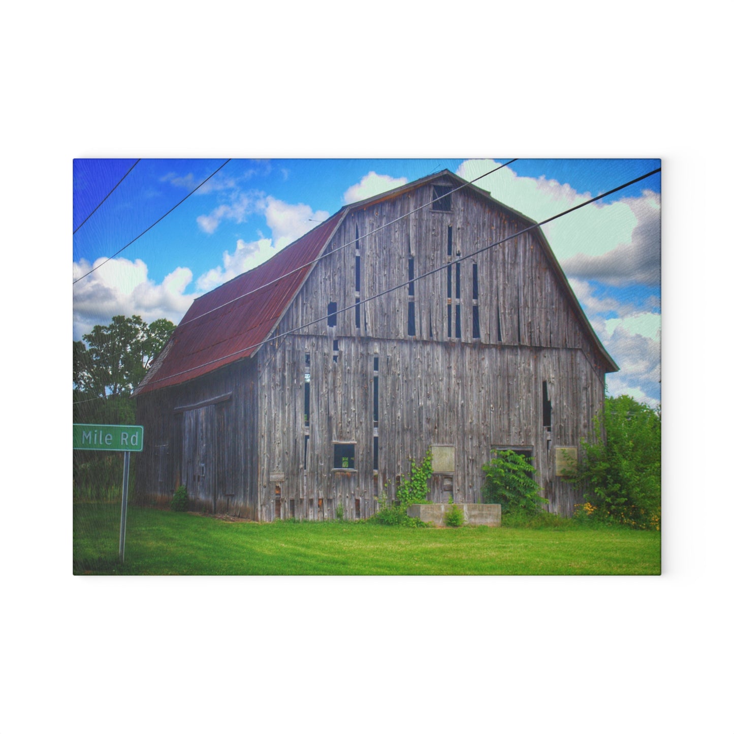 U R There Photography Schoenherr Road Grey II Rustic Farmhouse Tempered-Glass Cutting Board