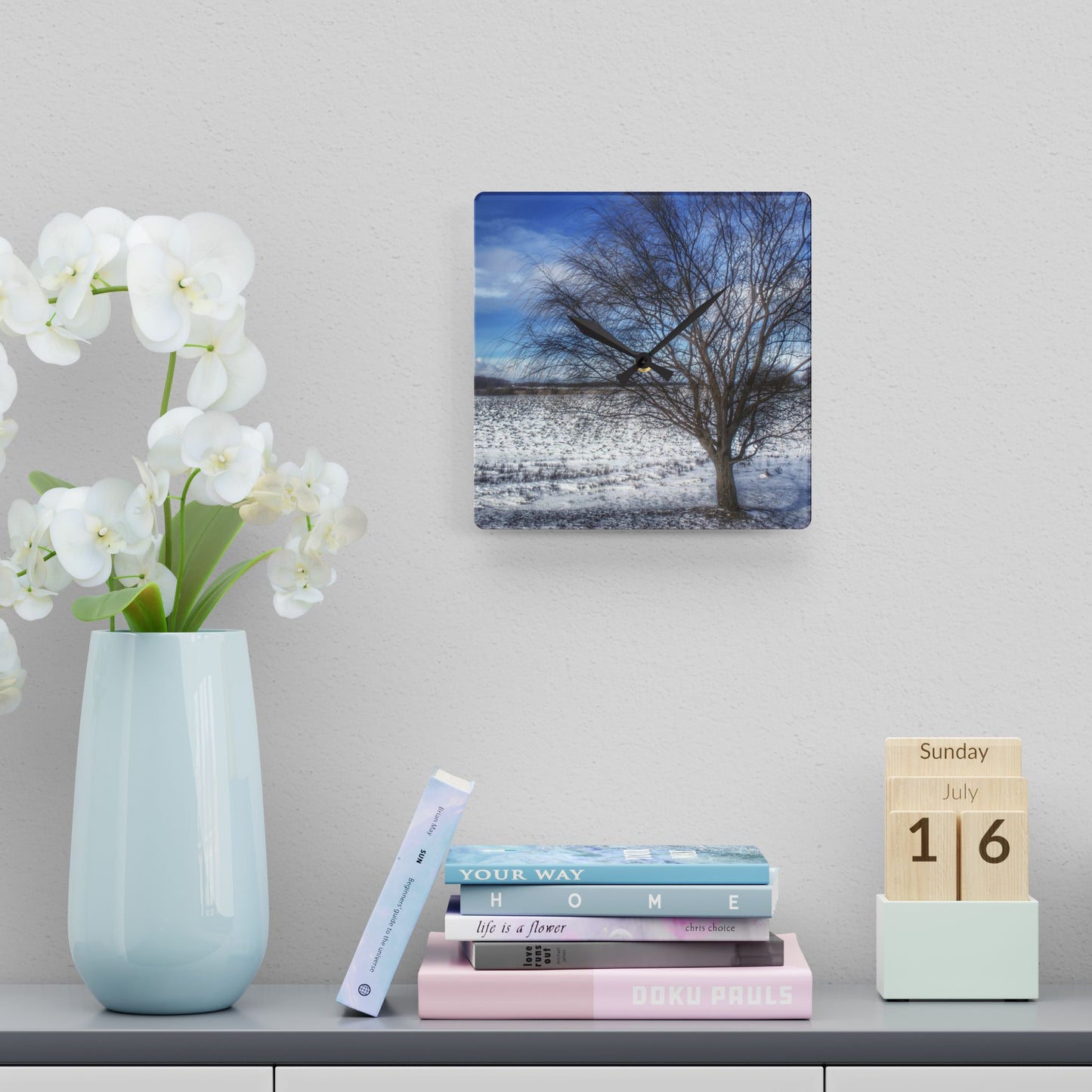 U R There Photography Winter Farm Willow Tree Rustic Farmhouse Acrylic Analog Wall Clock