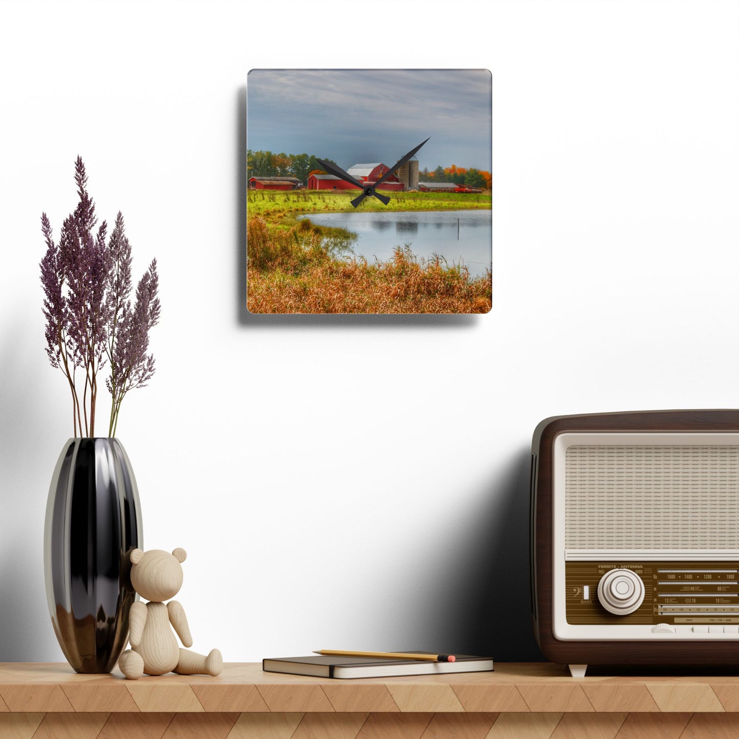 U R There Photography Oakwood Reds Rustic Farmhouse Acrylic Analog Wall Clock