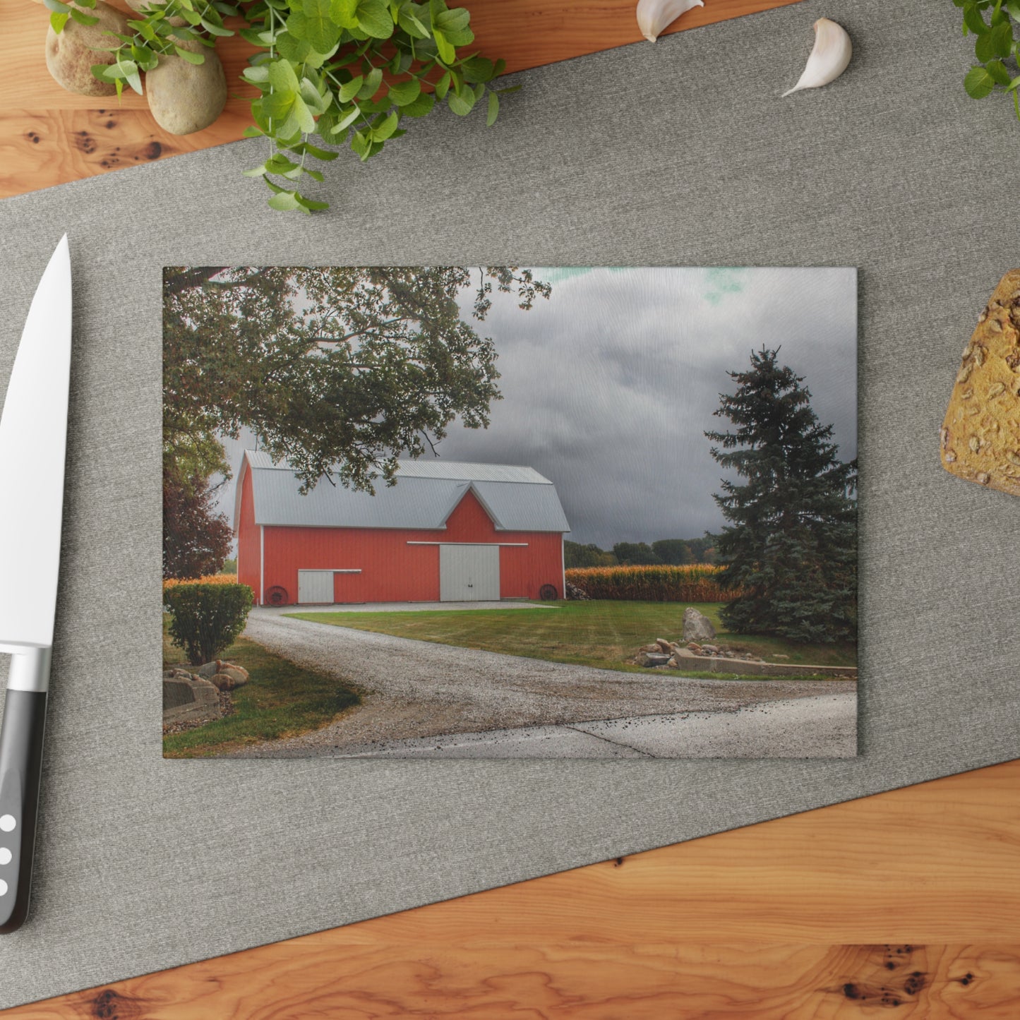 U R There Photography Richville Road Red Rustic Farmhouse Tempered-Glass Cutting Board