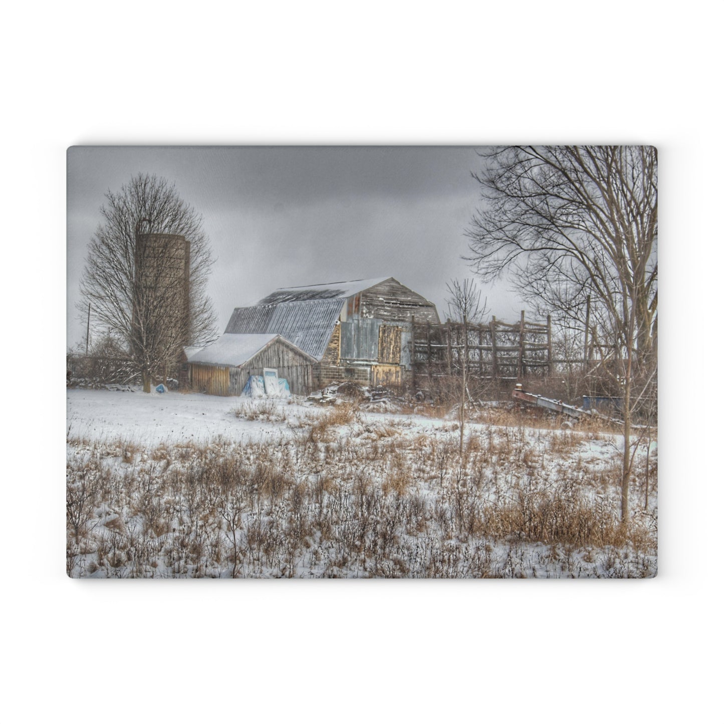 U R There Photography Vermilya Grey and Silo Rustic Farmhouse Tempered-Glass Cutting Board