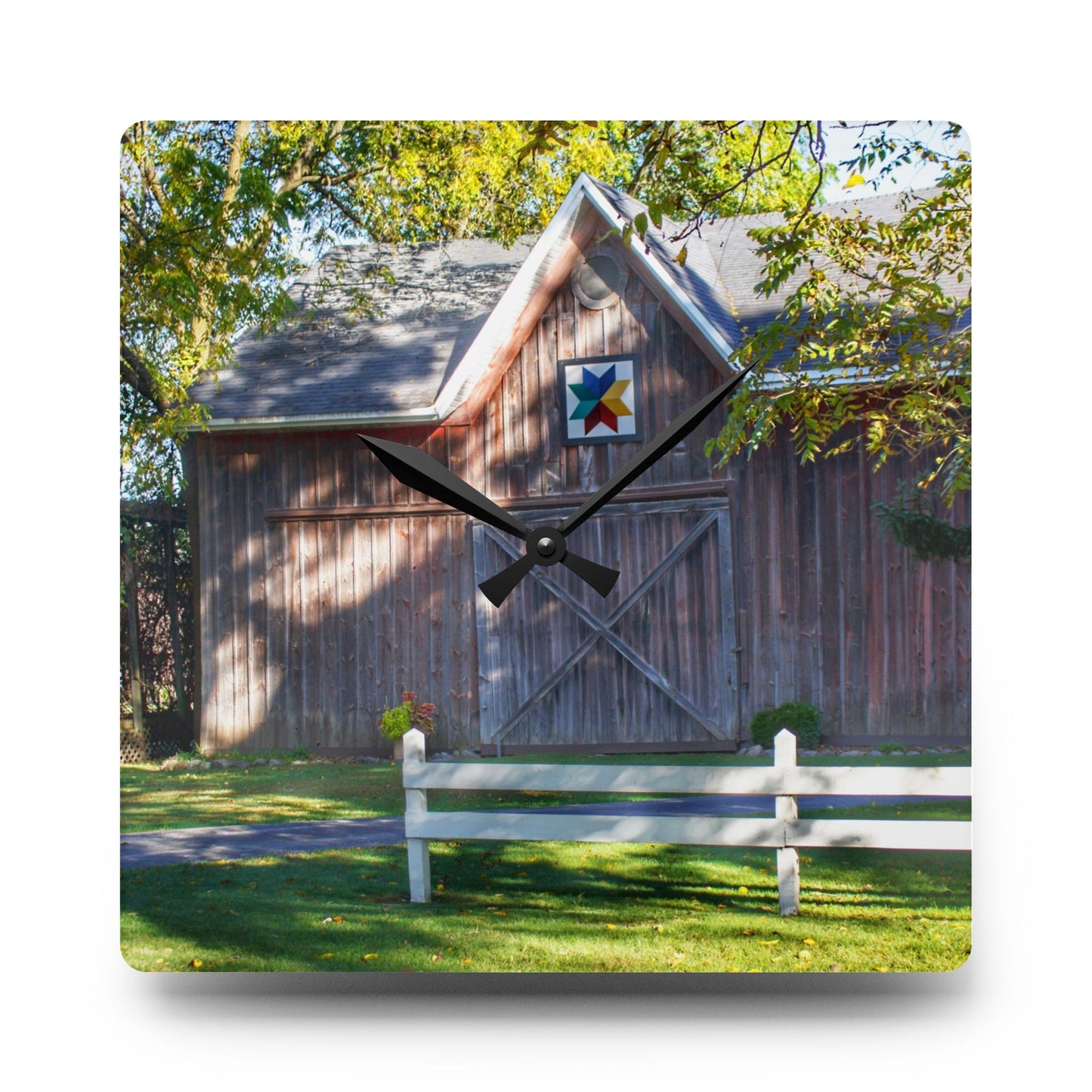 U R There Photography Hunters Creek Quilted II Rustic Farmhouse Acrylic Analog Wall Clock