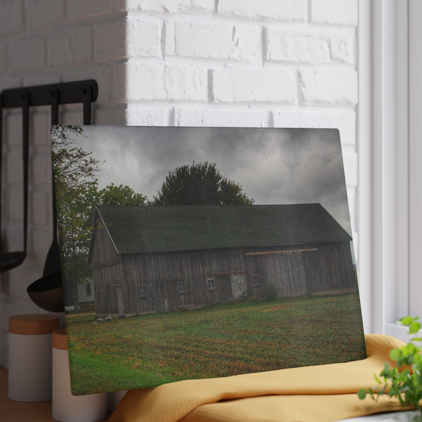 U R There Photography Weaver Road Grey Rustic Farmhouse Tempered-Glass Cutting Board