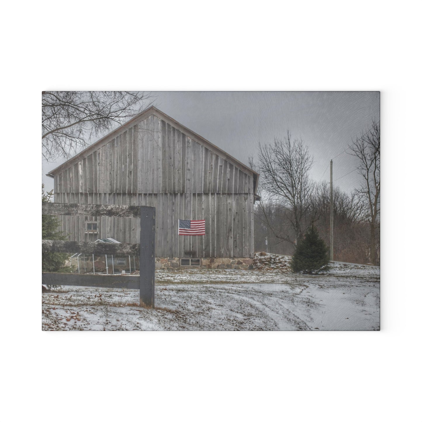 U R There Photography Sutton Road Patriot Grey I Rustic Farmhouse Tempered-Glass Cutting Board
