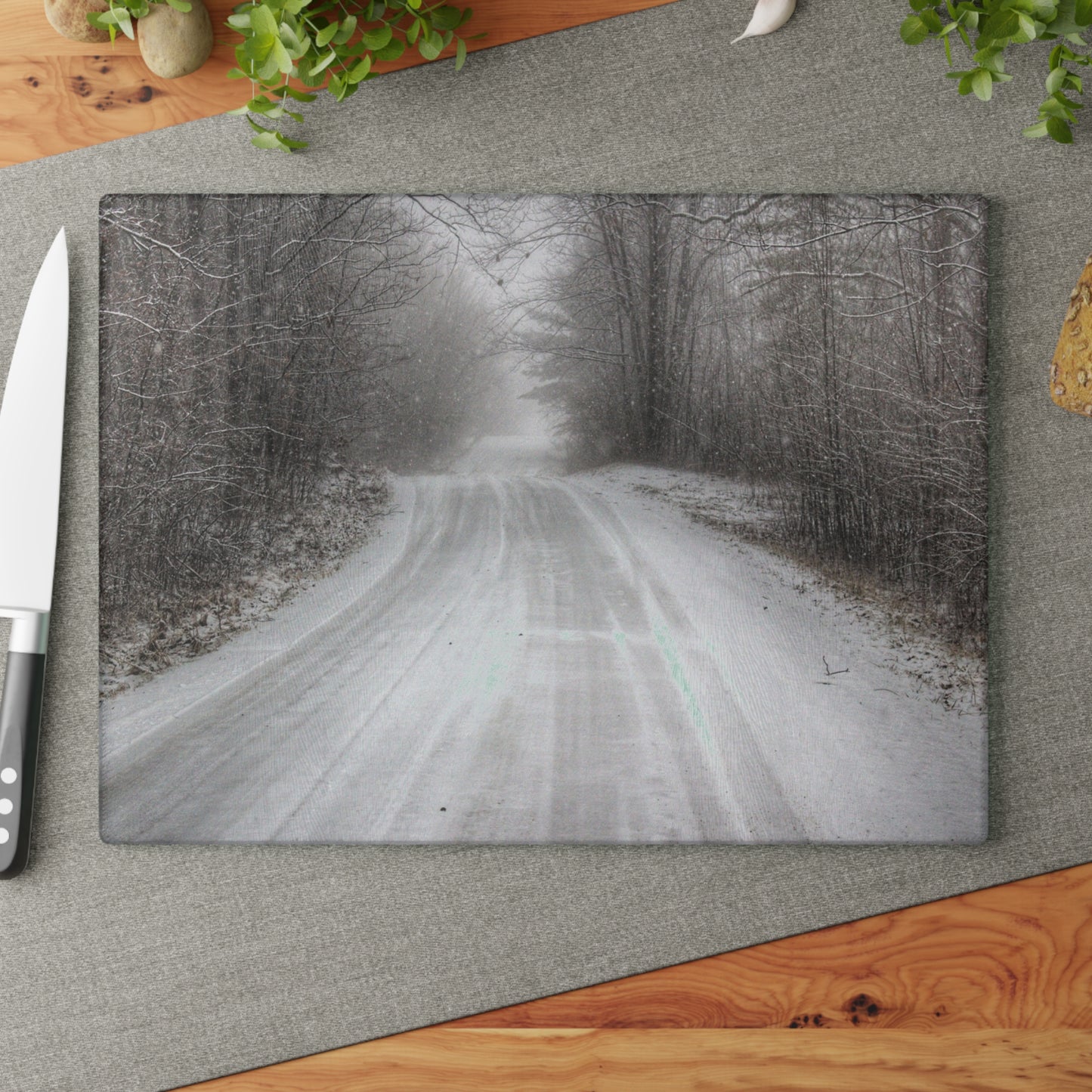 U R There Photography Cold Country Roads Rustic Farmhouse Tempered-Glass Cutting Board