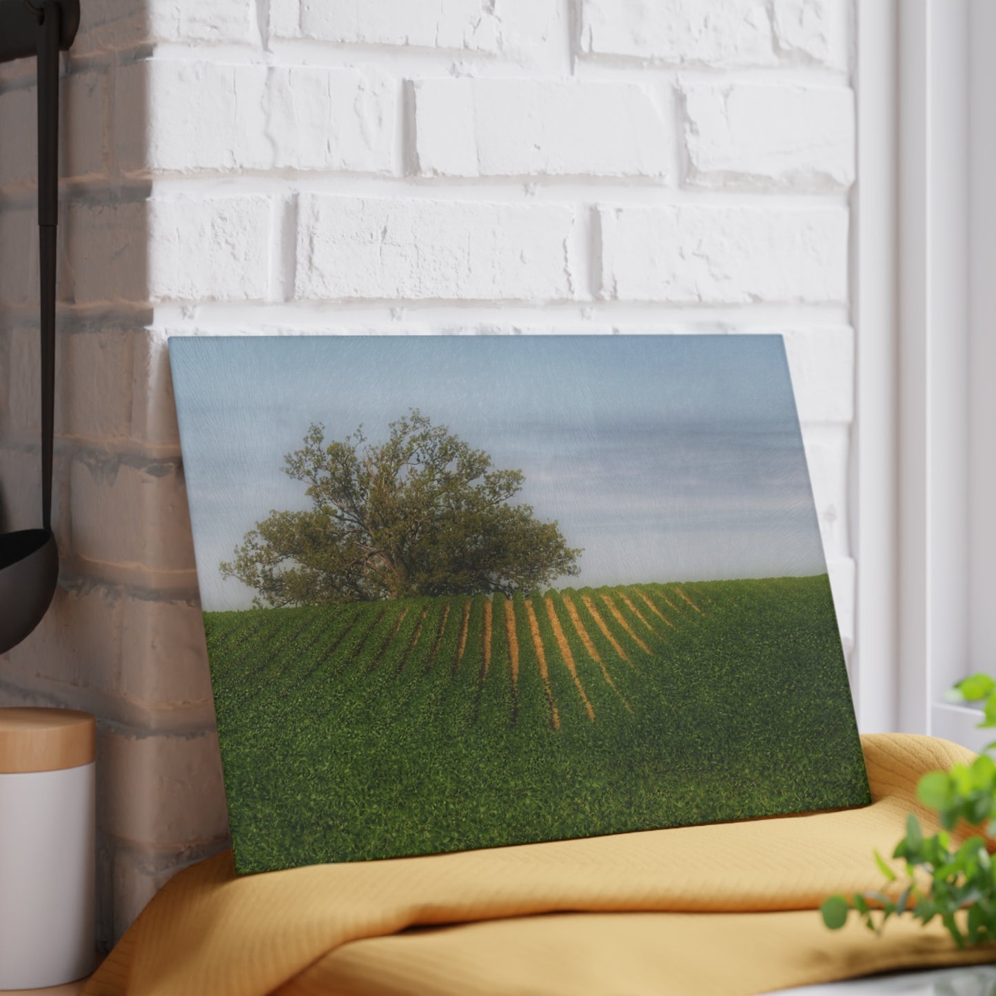 U R There Photography Tree Overlooking Farm Field Rustic Farmhouse Tempered-Glass Cutting Board