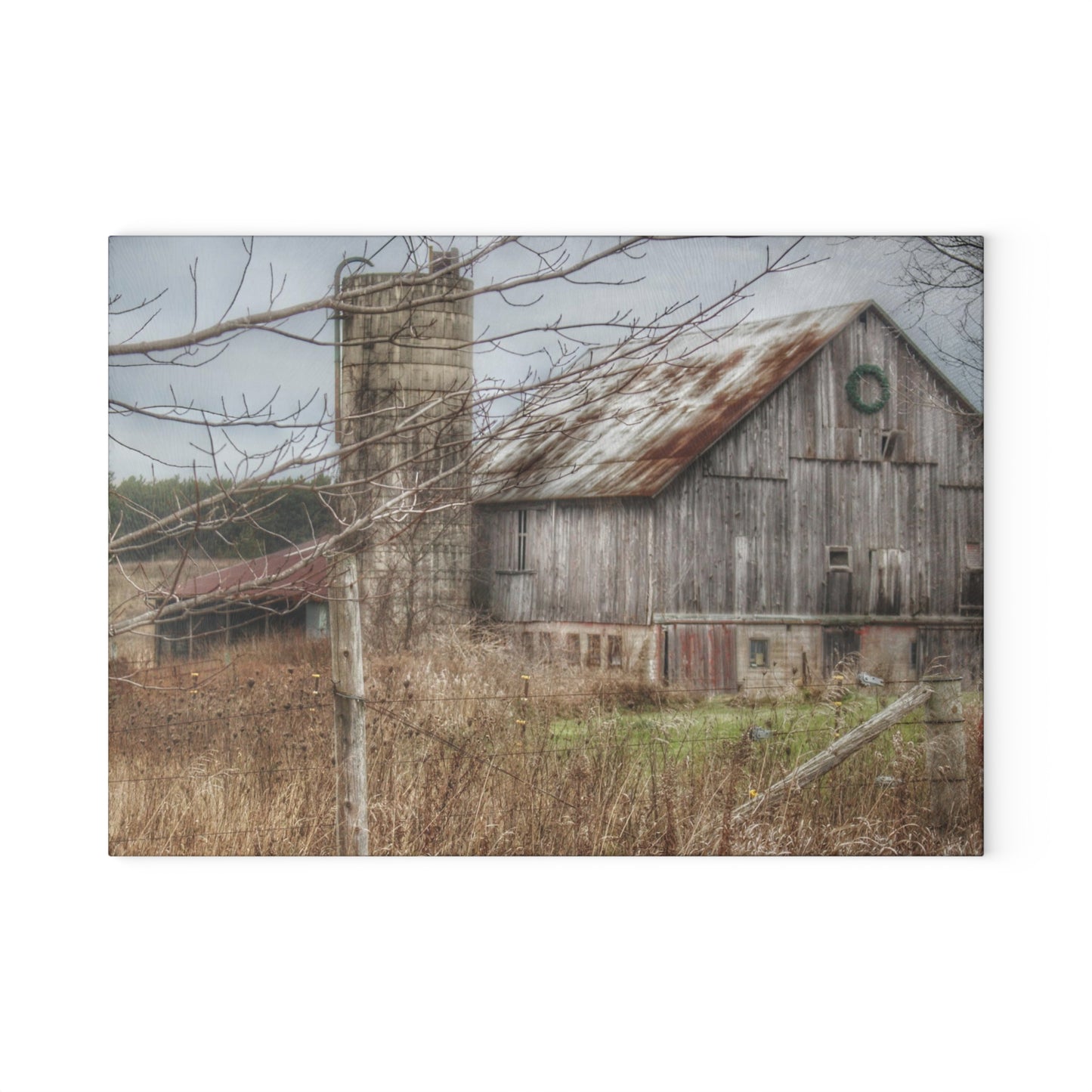 U R There Photography Churchill Christmas Barn I Rustic Farmhouse Tempered-Glass Cutting Board