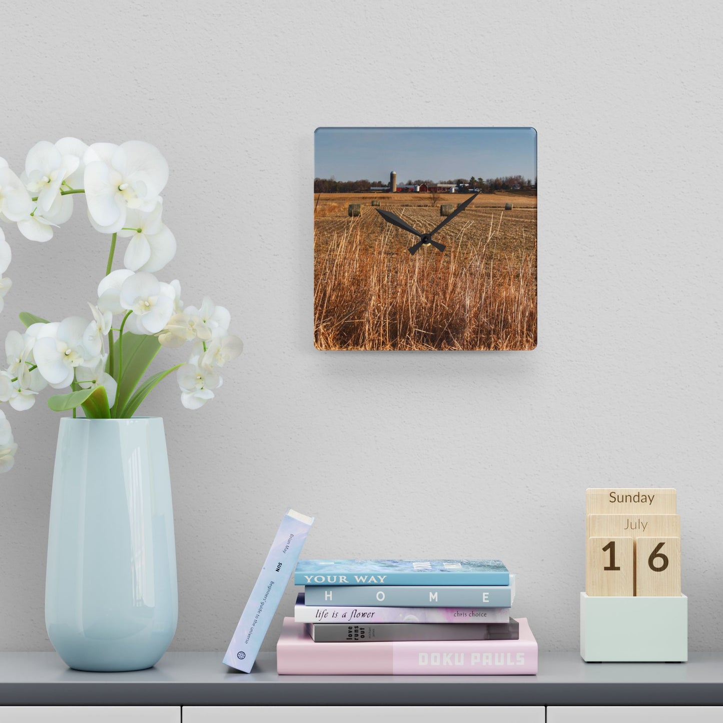 U R There Photography Across the Field on Johnsonmill Road Rustic Farmhouse Acrylic Analog Wall Clock