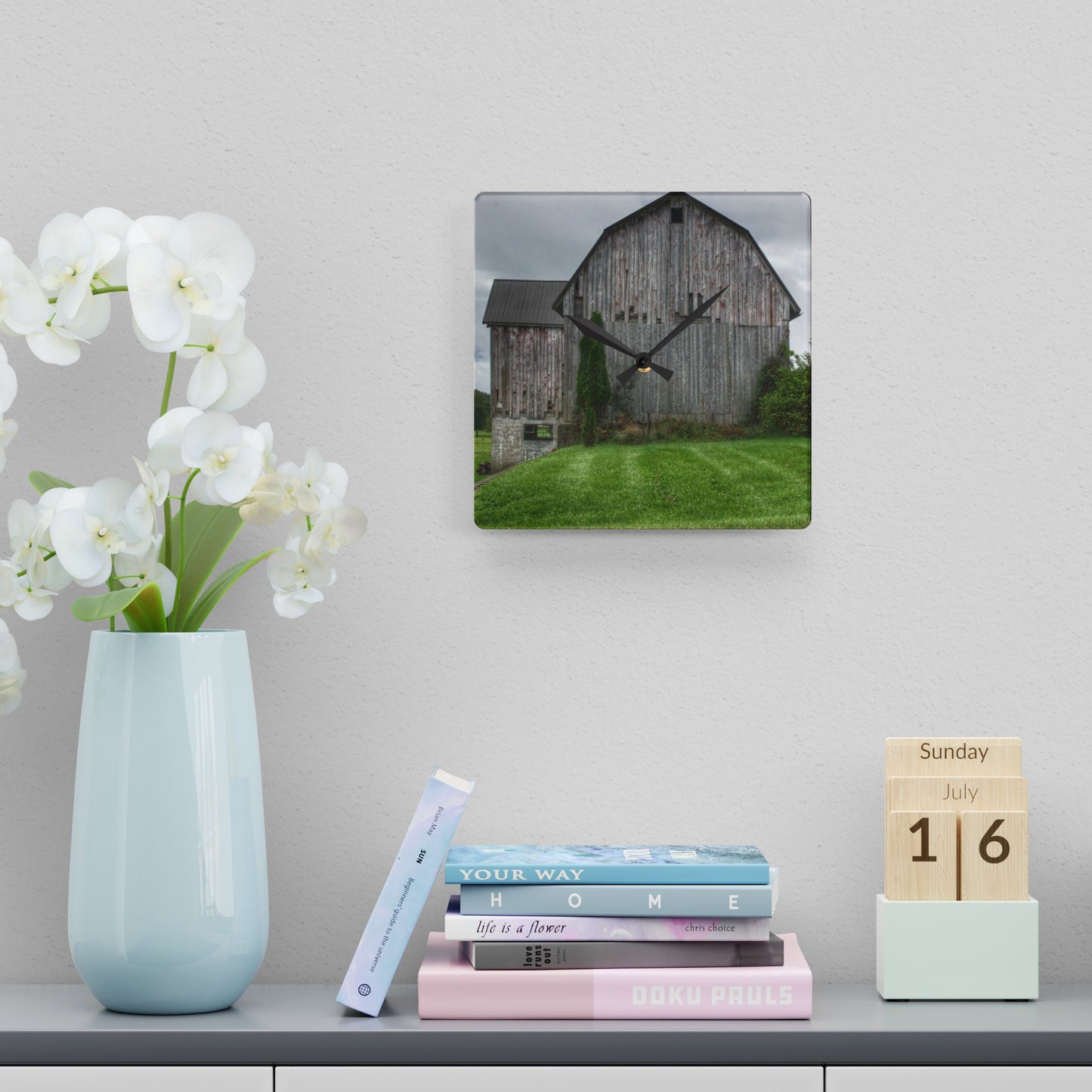 U R There Photography Dequindre Road Grey III Rustic Farmhouse Acrylic Analog Wall Clock