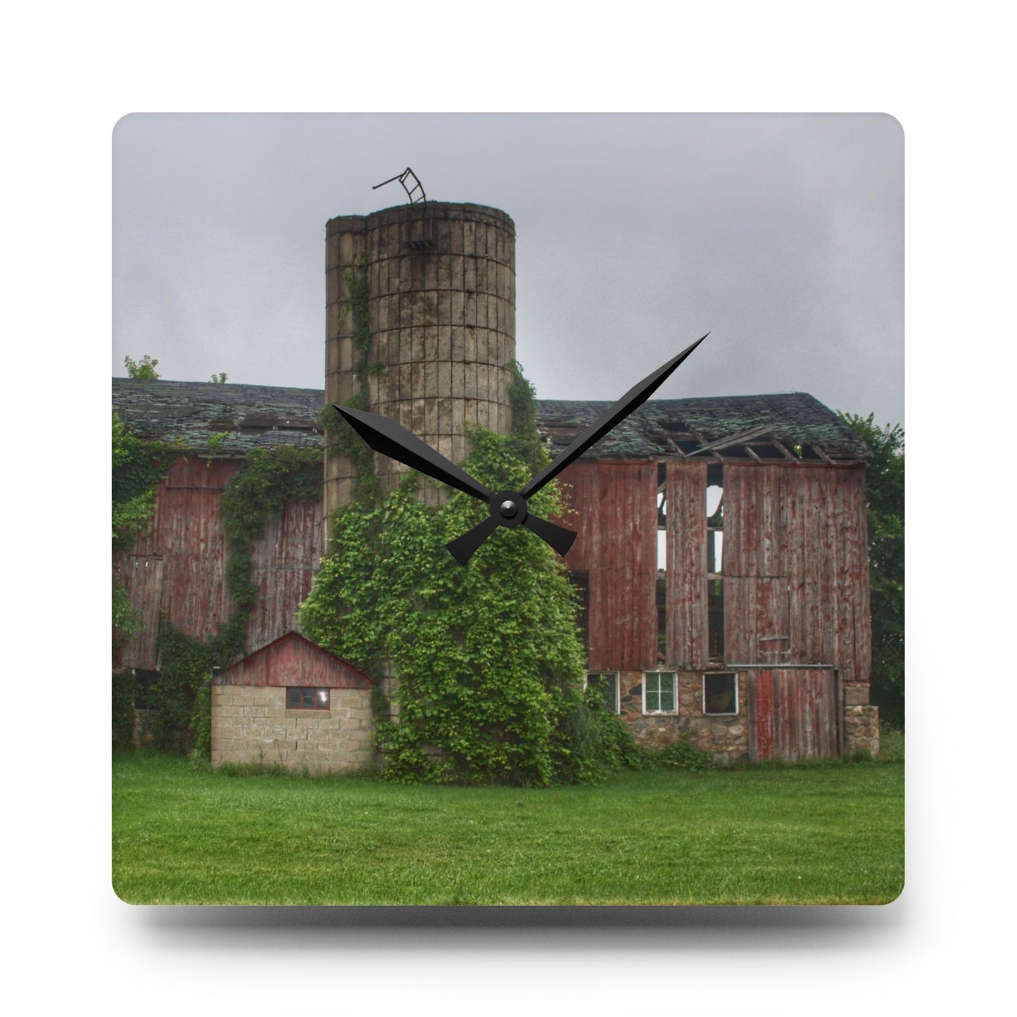 U R There Photography Imlay City Road Red I Rustic Farmhouse Acrylic Analog Wall Clock