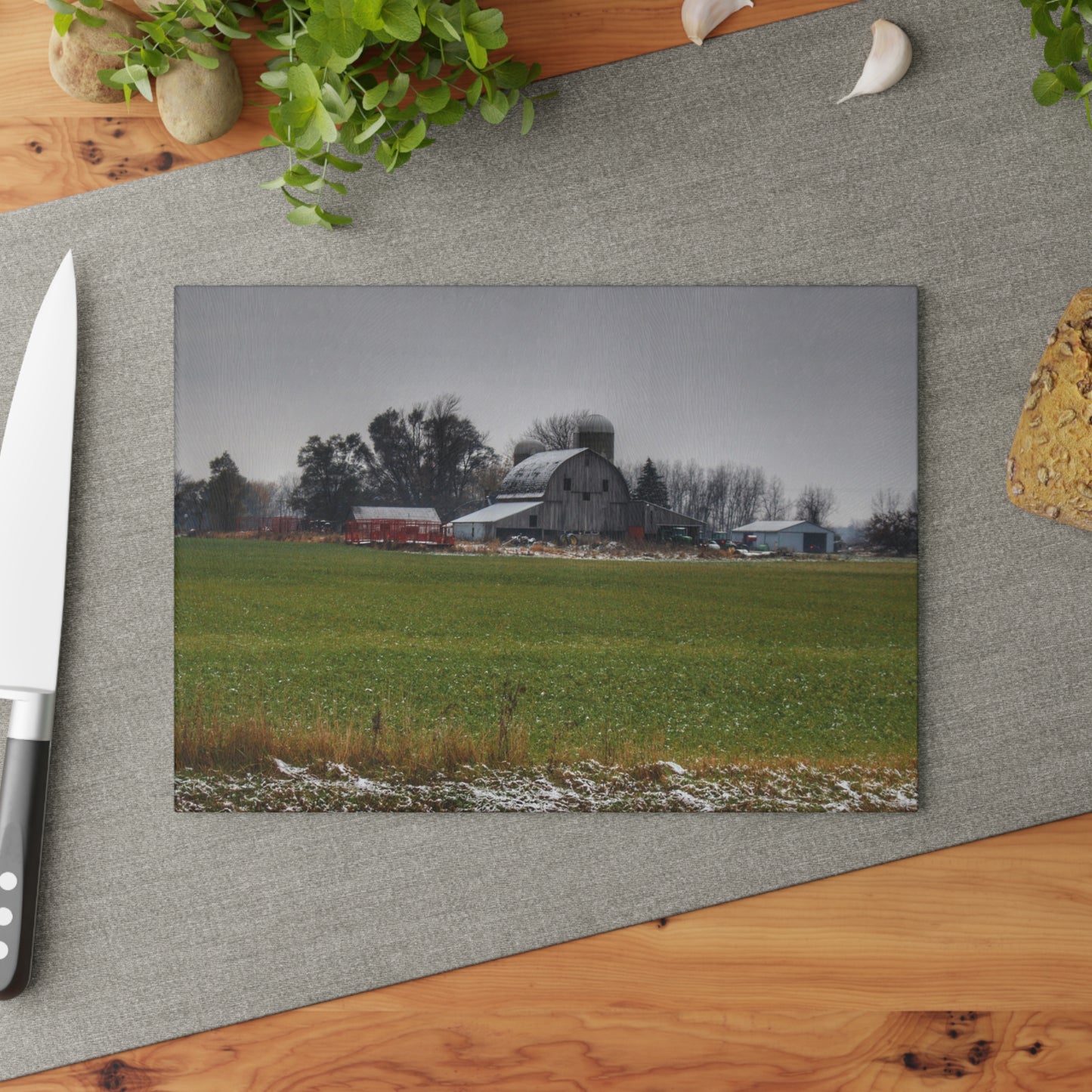 U R There Photography Shepard Road Grey Rustic Farmhouse Tempered-Glass Cutting Board