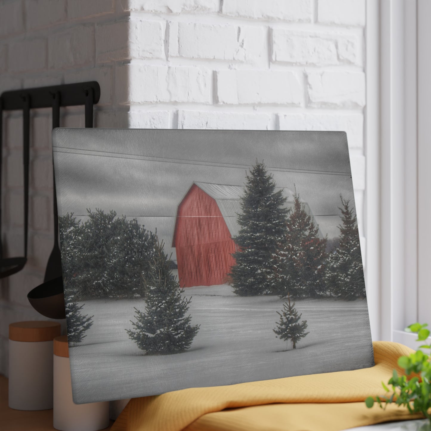 U R There Photography Vernor Road Red II Rustic Farmhouse Tempered-Glass Cutting Board