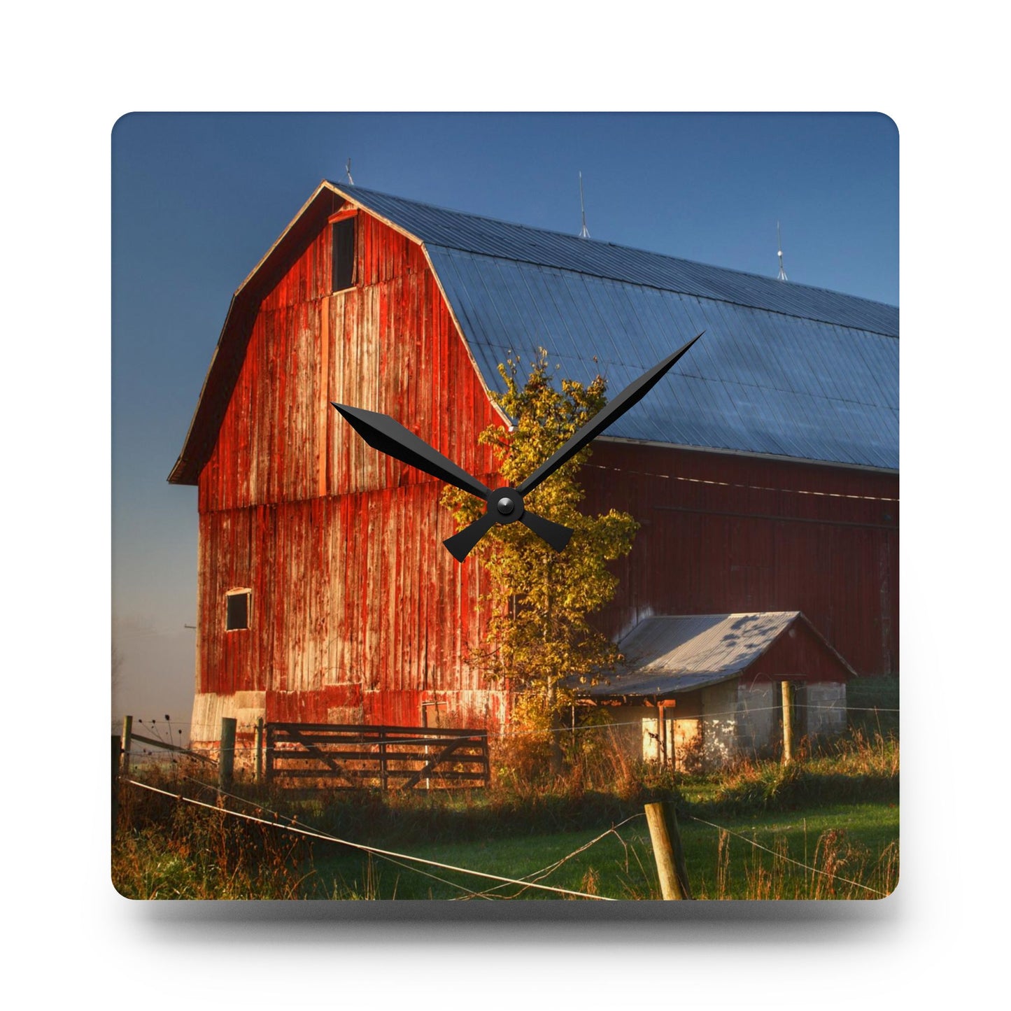 U R There Photography Columbiaville Red III Rustic Farmhouse Acrylic Analog Wall Clock