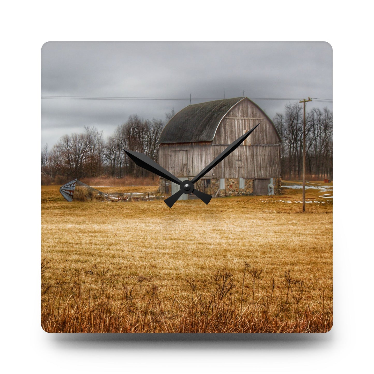 U R There Photography Laur Road Grey Rustic Farmhouse Acrylic Analog Wall Clock