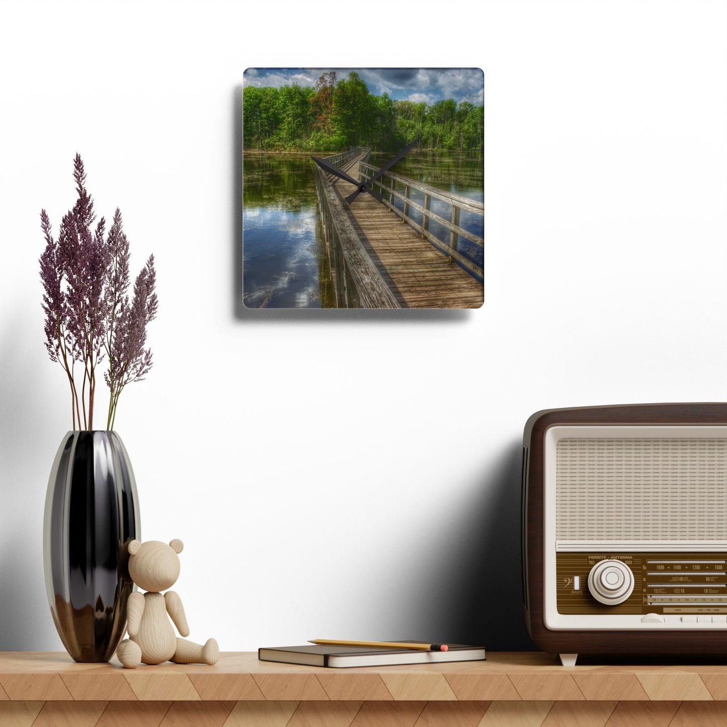 U R There Photography Linear Park Bridge In Lapeer III Rustic Farmhouse Acrylic Analog Wall Clock