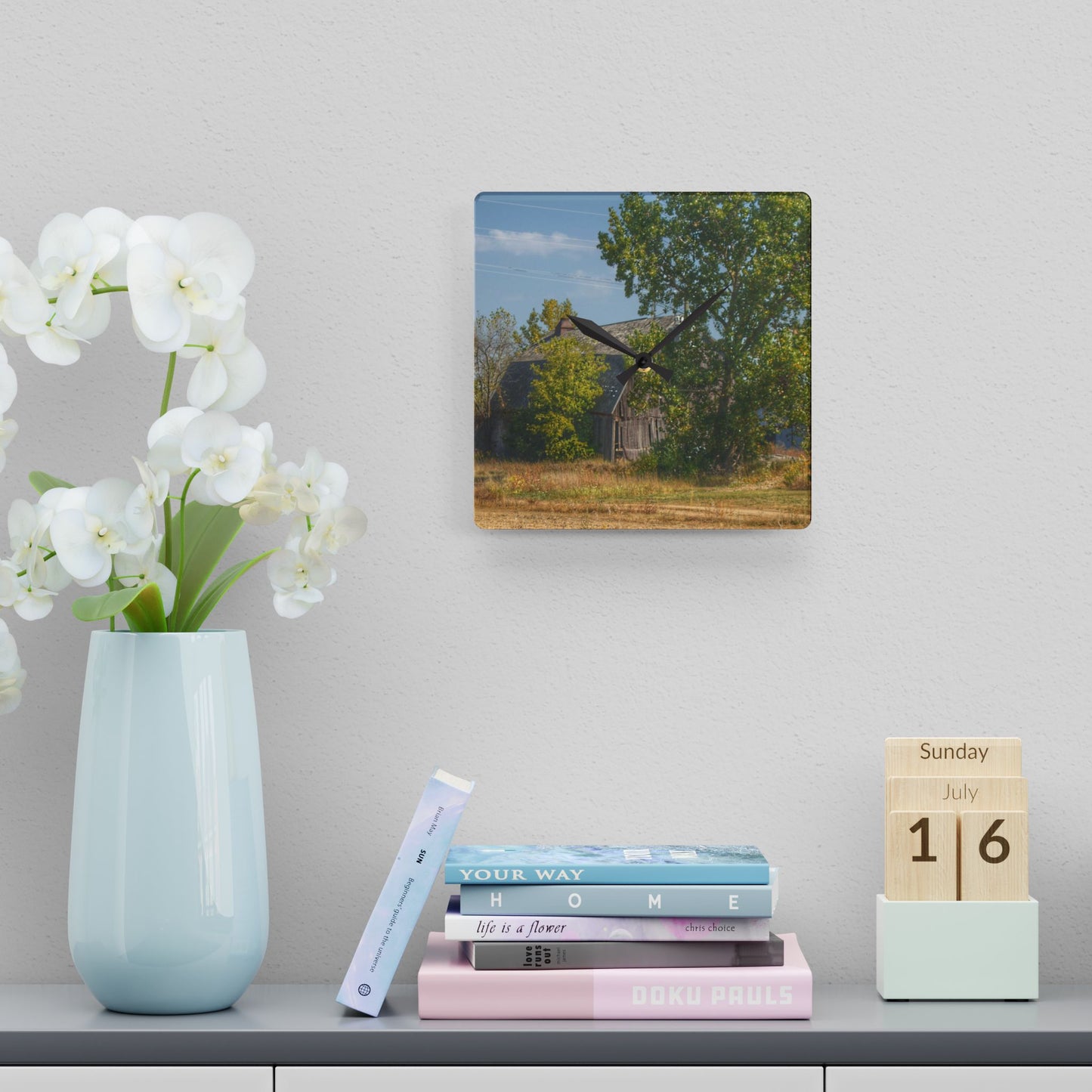 U R There Photography Barnes Road Old Grey Rustic Farmhouse Acrylic Analog Wall Clock