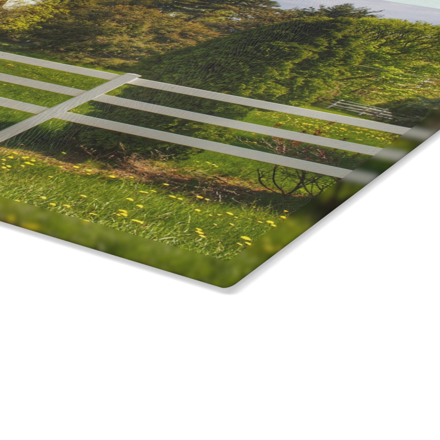 U R There Photography Sutton Road Red Beyond the Fence Rustic Farmhouse Tempered-Glass Cutting Board
