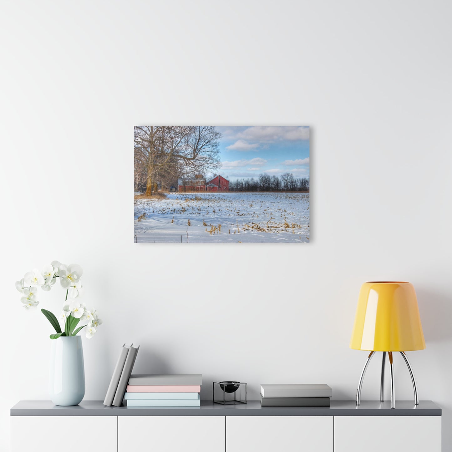 Rustic Farmhouse Wall Print Featuring Across Barnes Roads Frozen Corn Field