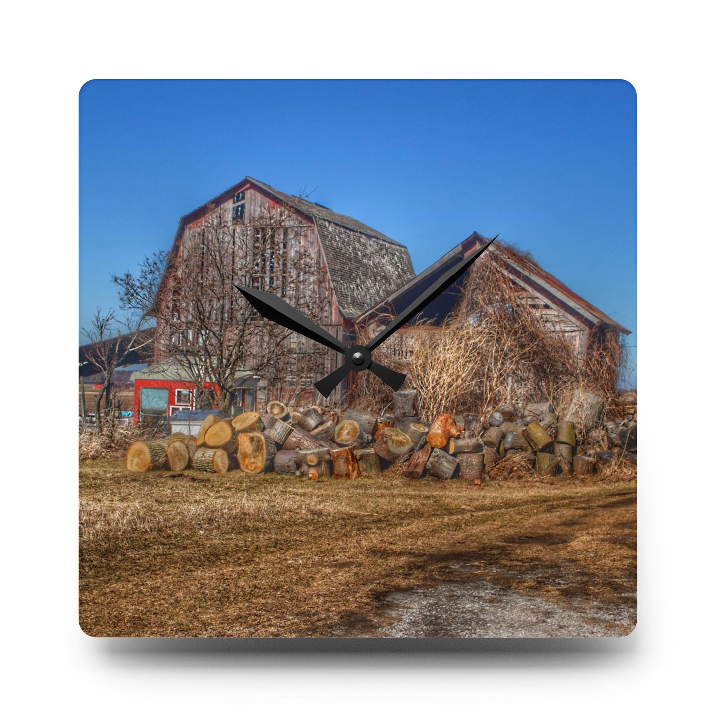 U R There Photography Dutcher Road Grey Rustic Farmhouse Acrylic Analog Wall Clock