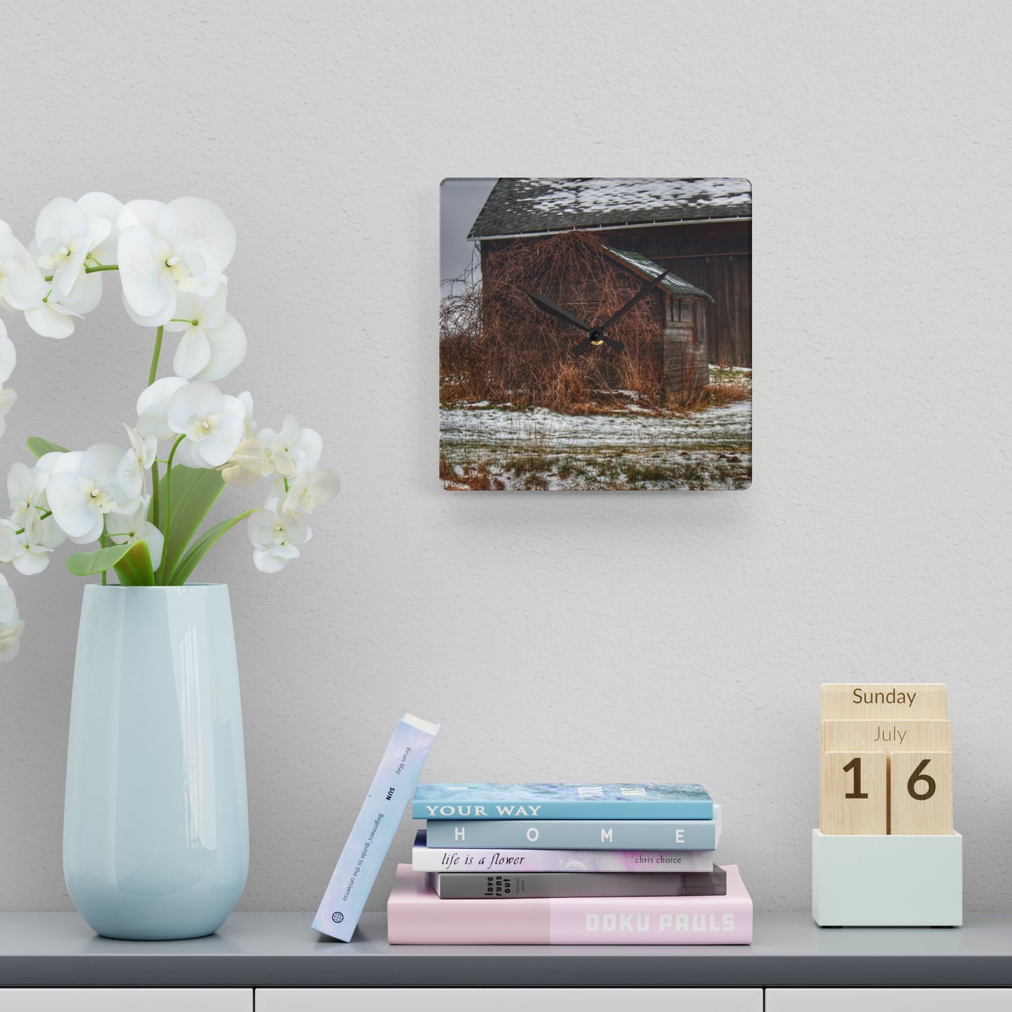 U R There Photography Wilder Road Little Grey Rustic Farmhouse Acrylic Analog Wall Clock