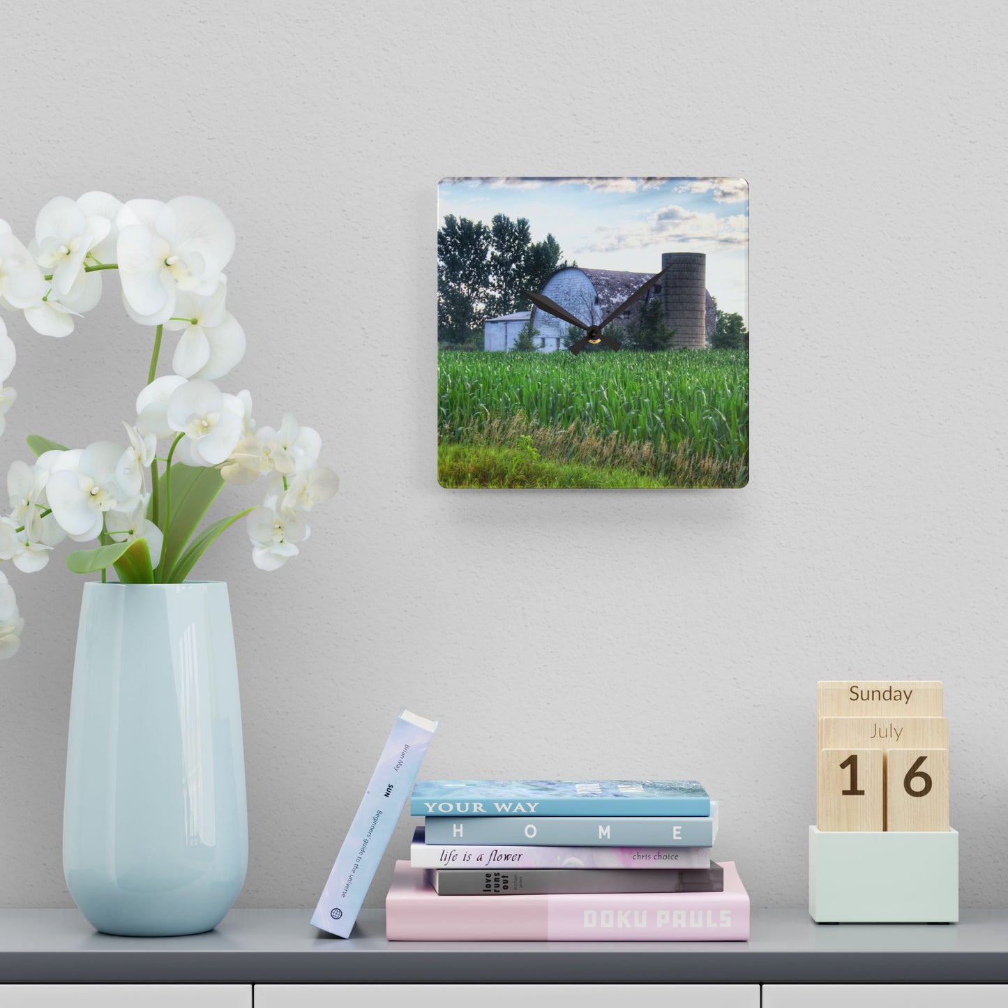 U R There Photography Genesee Road White Rustic Farmhouse Acrylic Analog Wall Clock